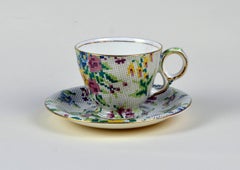1930s Royal Winton Pair of Two Tea Cups Anne Needlepoint Pattern Made in England
