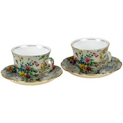 1930s Royal Winton Pair of Two Tea Cups Anne Needlepoint Pattern Made in England