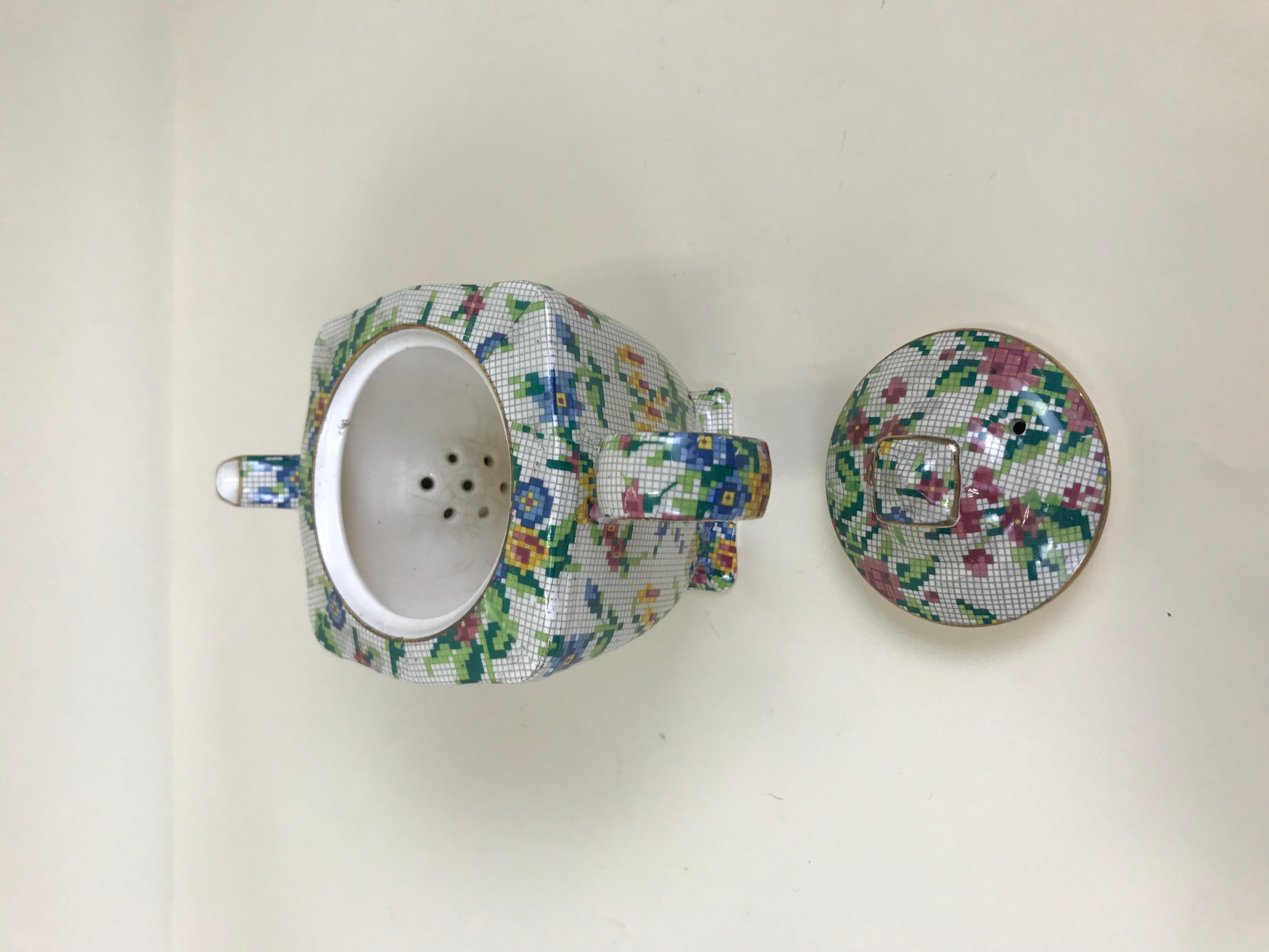 English 1930s Royal Winton Squared Teapot Queen Anne Needlepoint Pattern Made in England