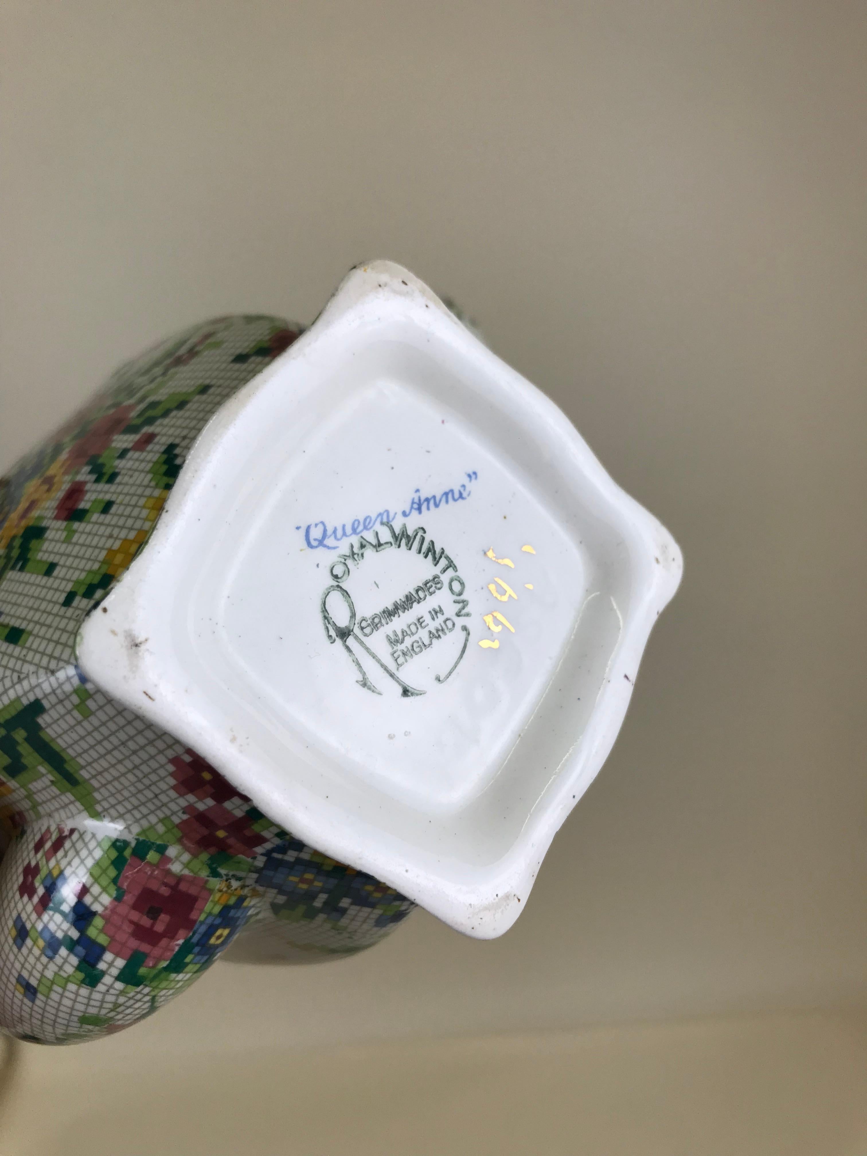1930s Royal Winton Squared Teapot Queen Anne Needlepoint Pattern Made in England 1