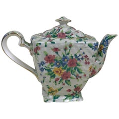 Vintage 1930s Royal Winton Squared Teapot Queen Anne Needlepoint Pattern Made in England