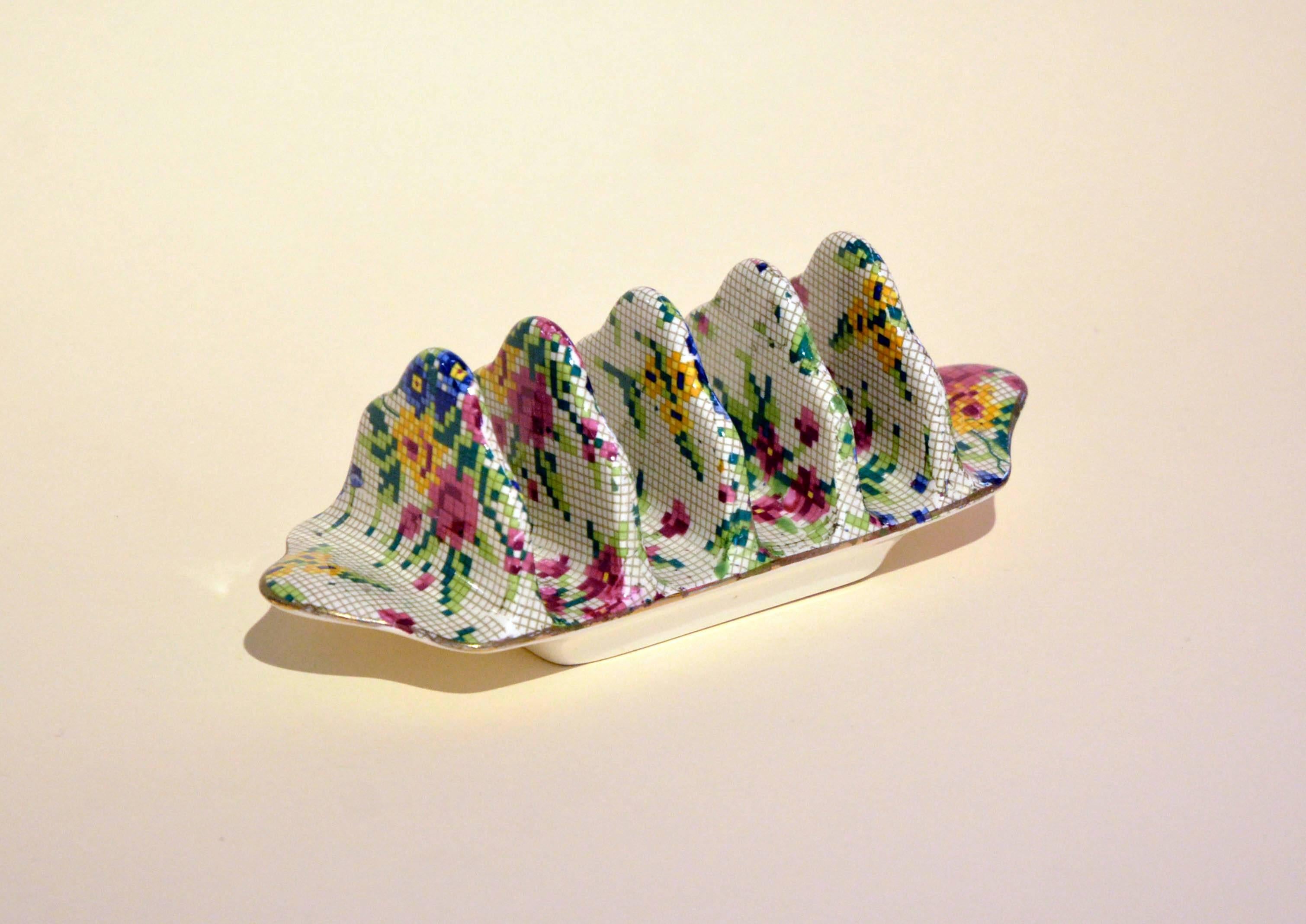Mid-20th Century 1930s Royal Winton Toast Rack Queen Anne Needlepoint Pattern Made in England