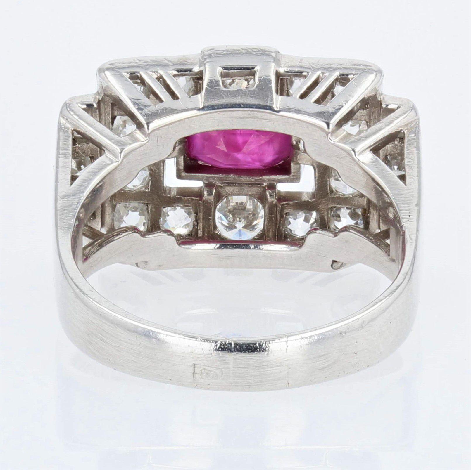 1930s Ruby Diamond Platinum Art Deco Ring For Sale 9