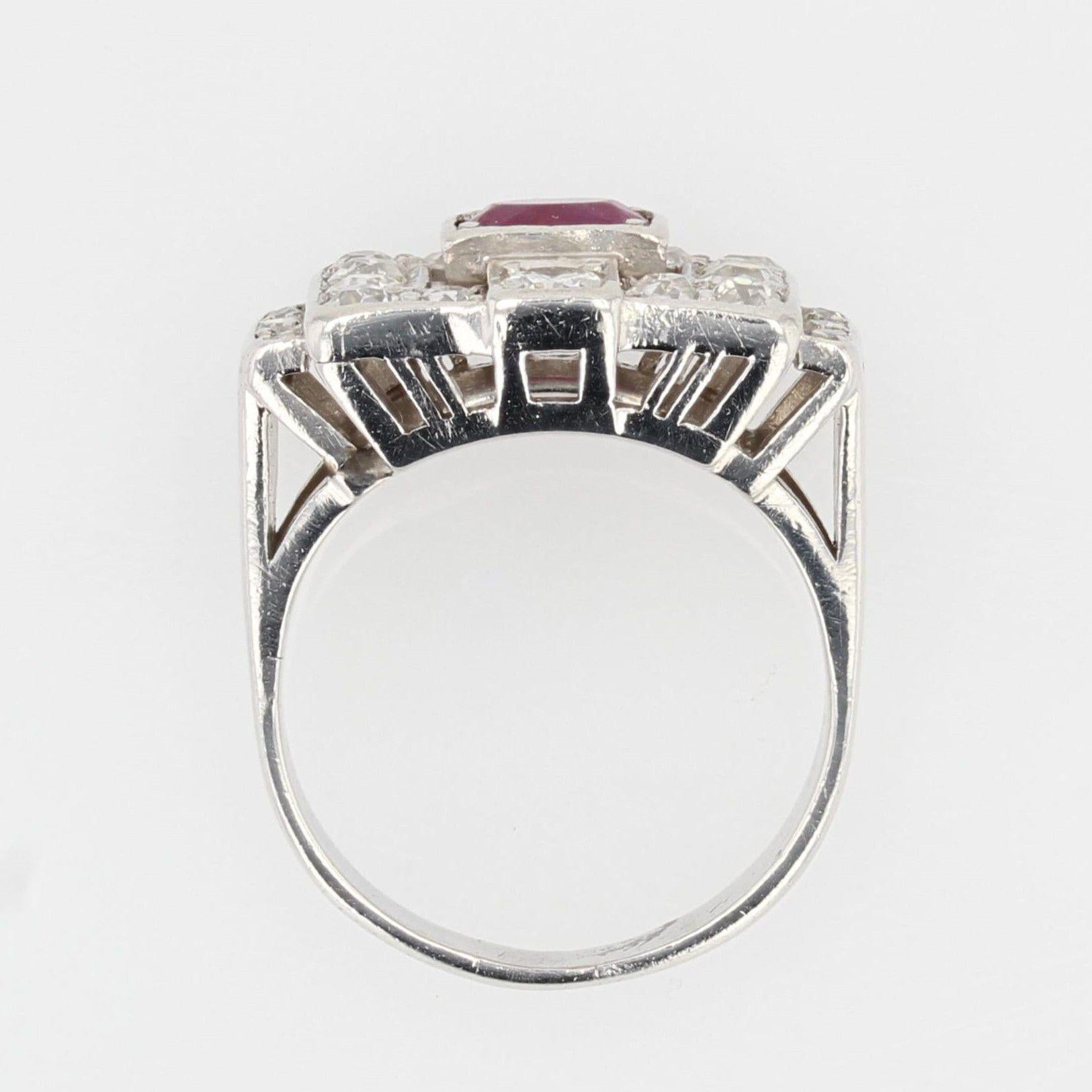 1930s Ruby Diamond Platinum Art Deco Ring For Sale 10