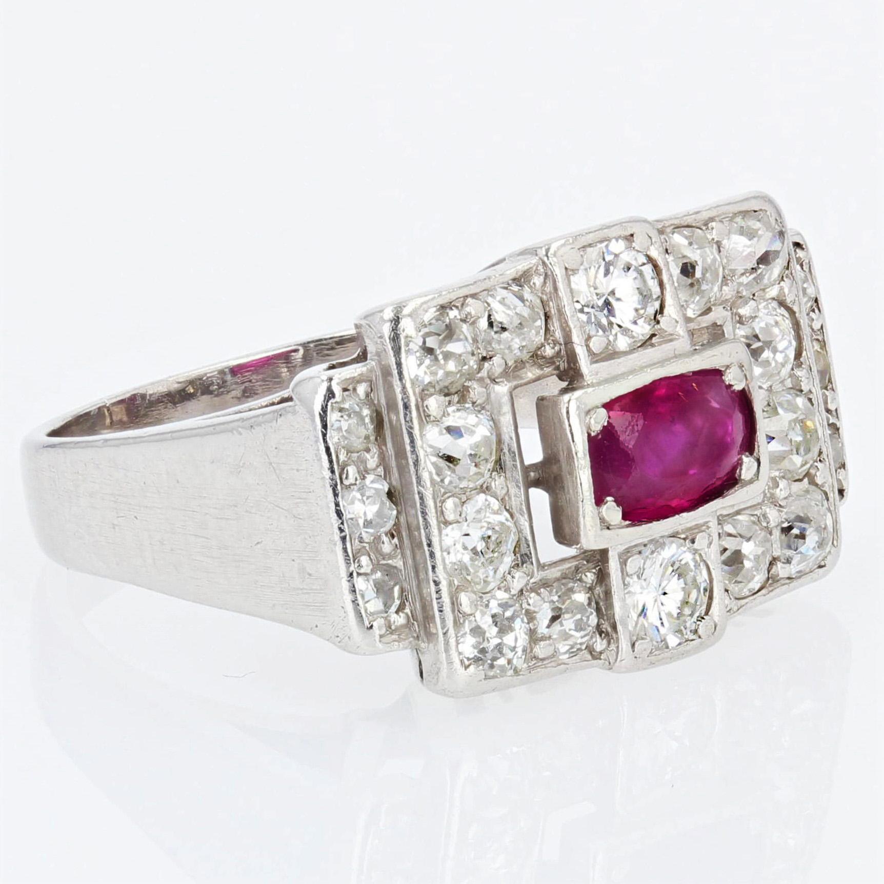 1930s Ruby Diamond Platinum Art Deco Ring For Sale 7