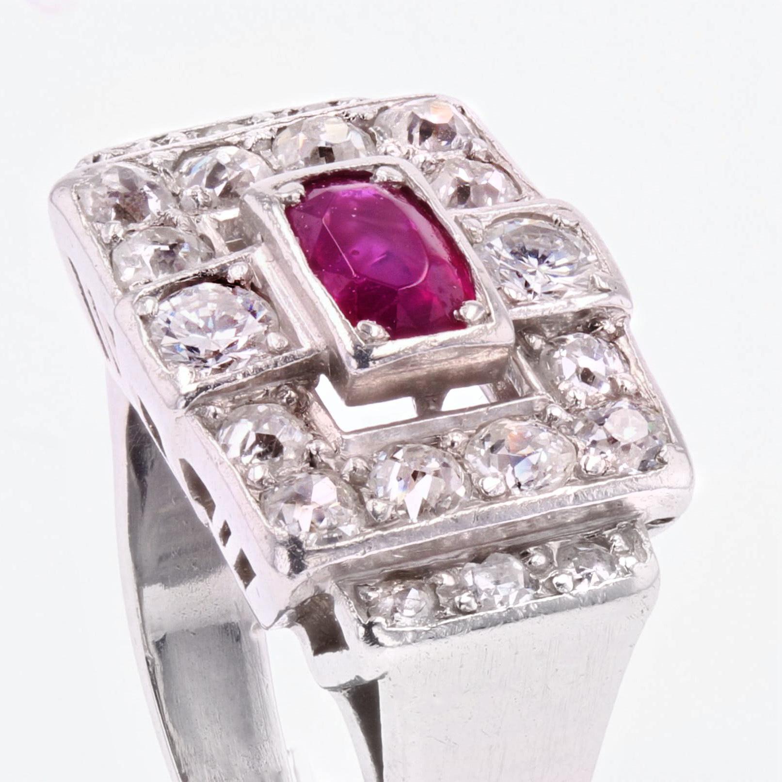 1930s Ruby Diamond Platinum Art Deco Ring For Sale 5