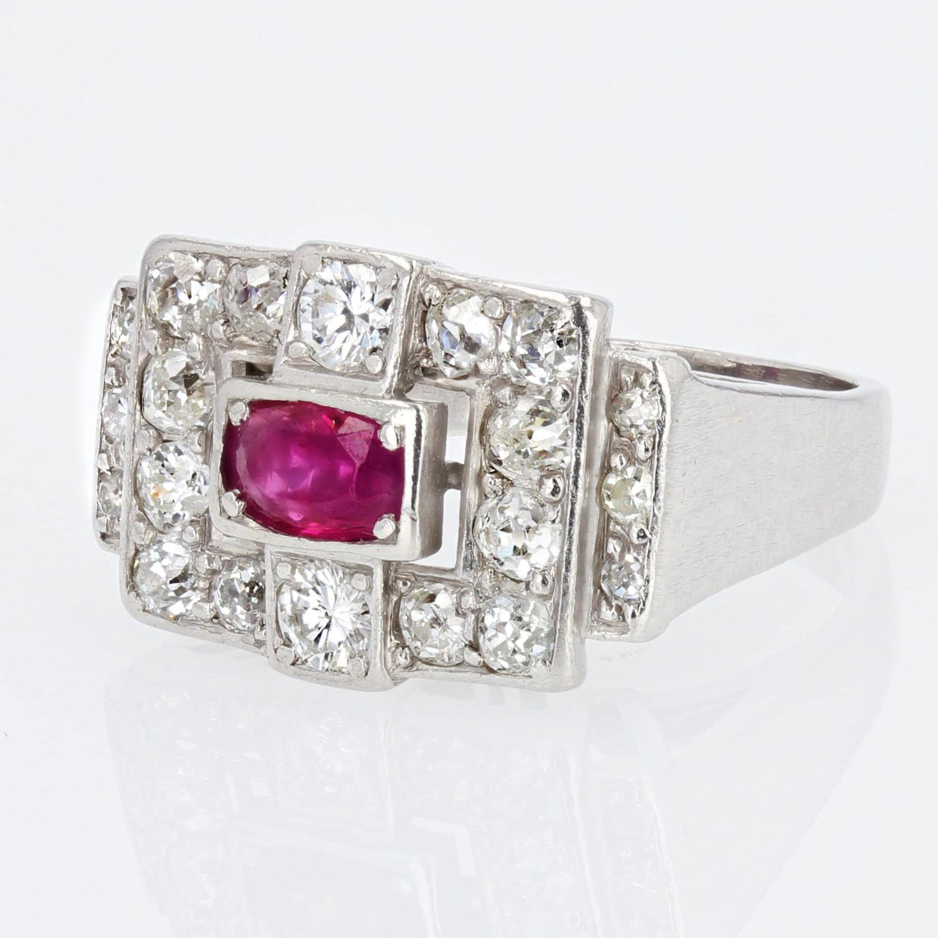 1930s Ruby Diamond Platinum Art Deco Ring For Sale 1