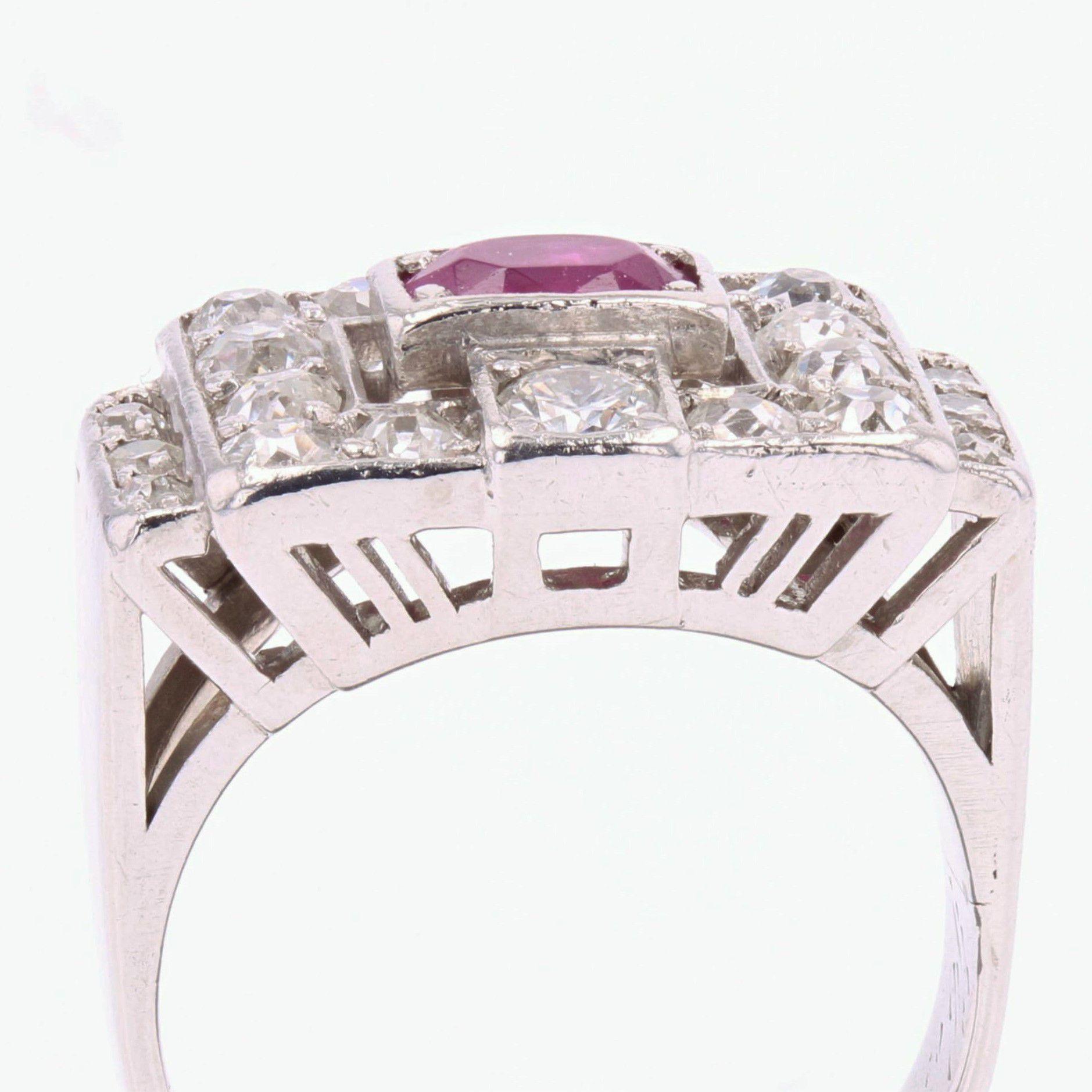 1930s Ruby Diamond Platinum Art Deco Ring For Sale 4