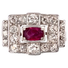 Vintage 1930s Ruby Diamond Platinum Art Deco Ring