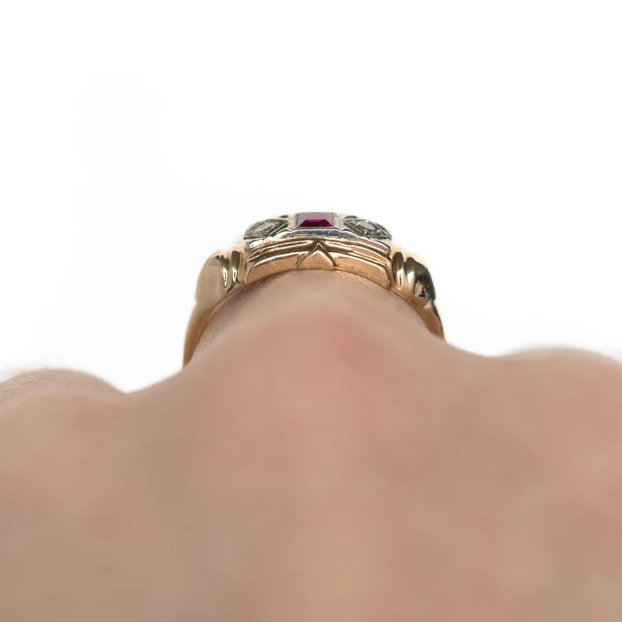 1930's Ruby & Diamond Ring in 14K Yellow Gold and Old Miner Cut Diamonds For Sale 3