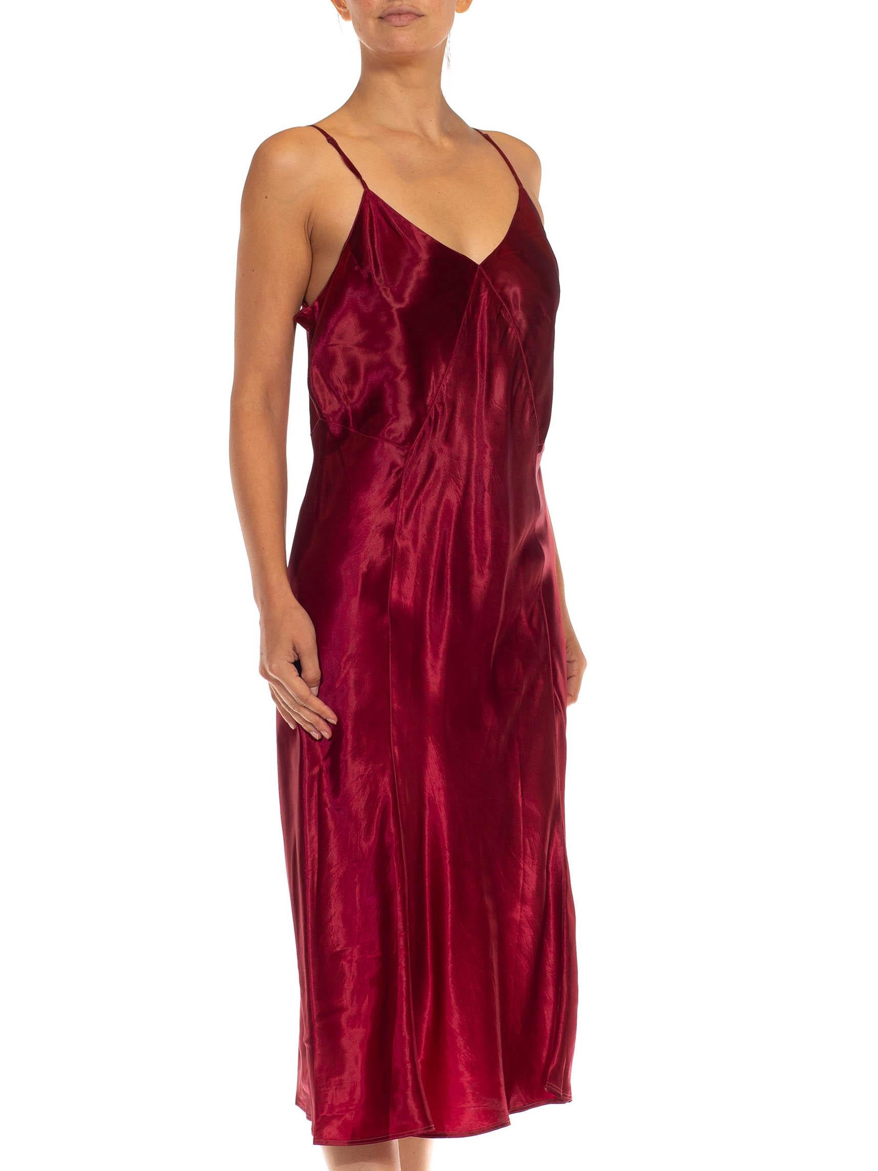 1930S Ruby Red Rayon Satin Bias Cut Slip Dress In Excellent Condition For Sale In New York, NY