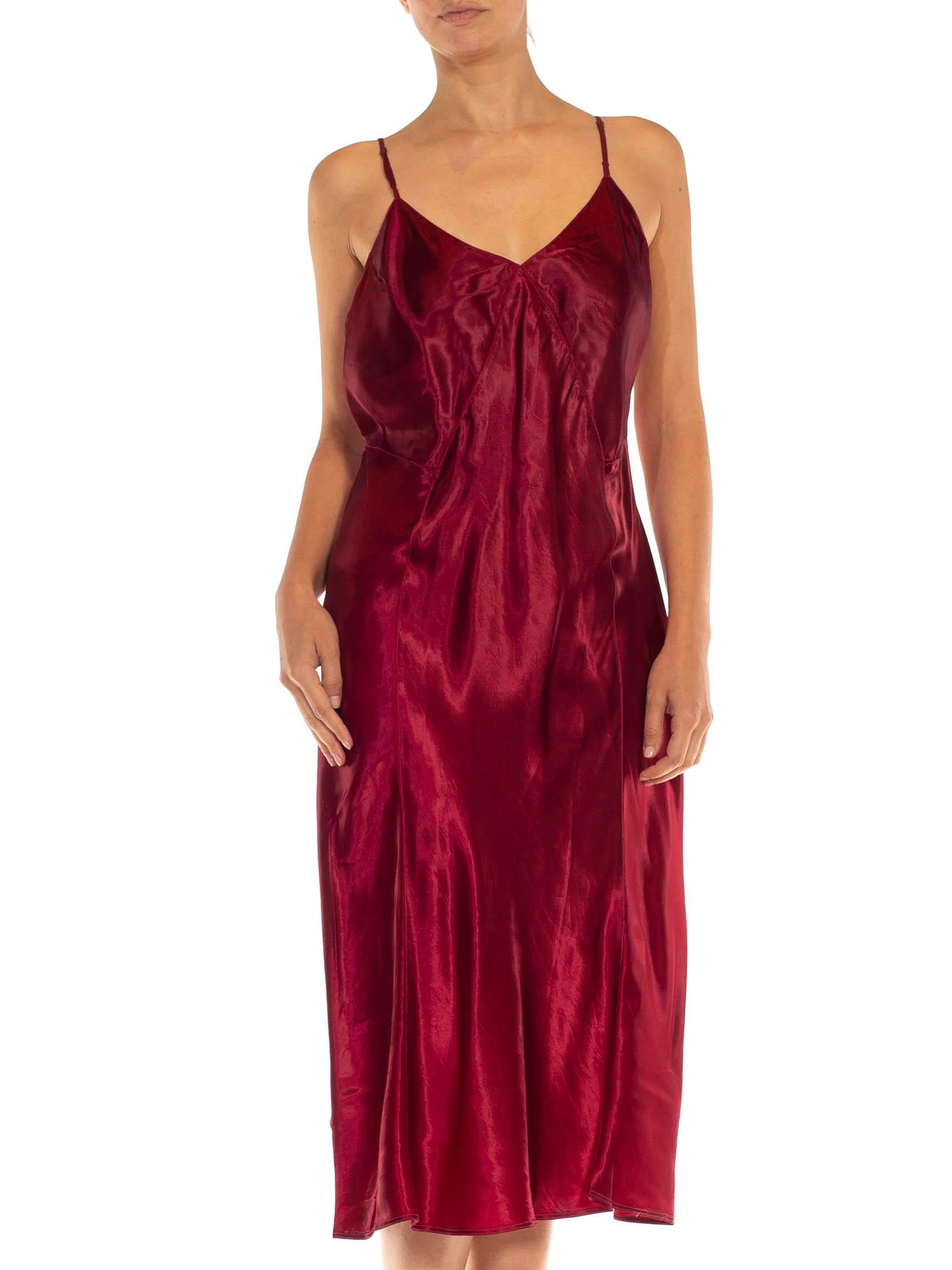 1930S Ruby Red Rayon Satin Bias Cut Slip Dress For Sale 1