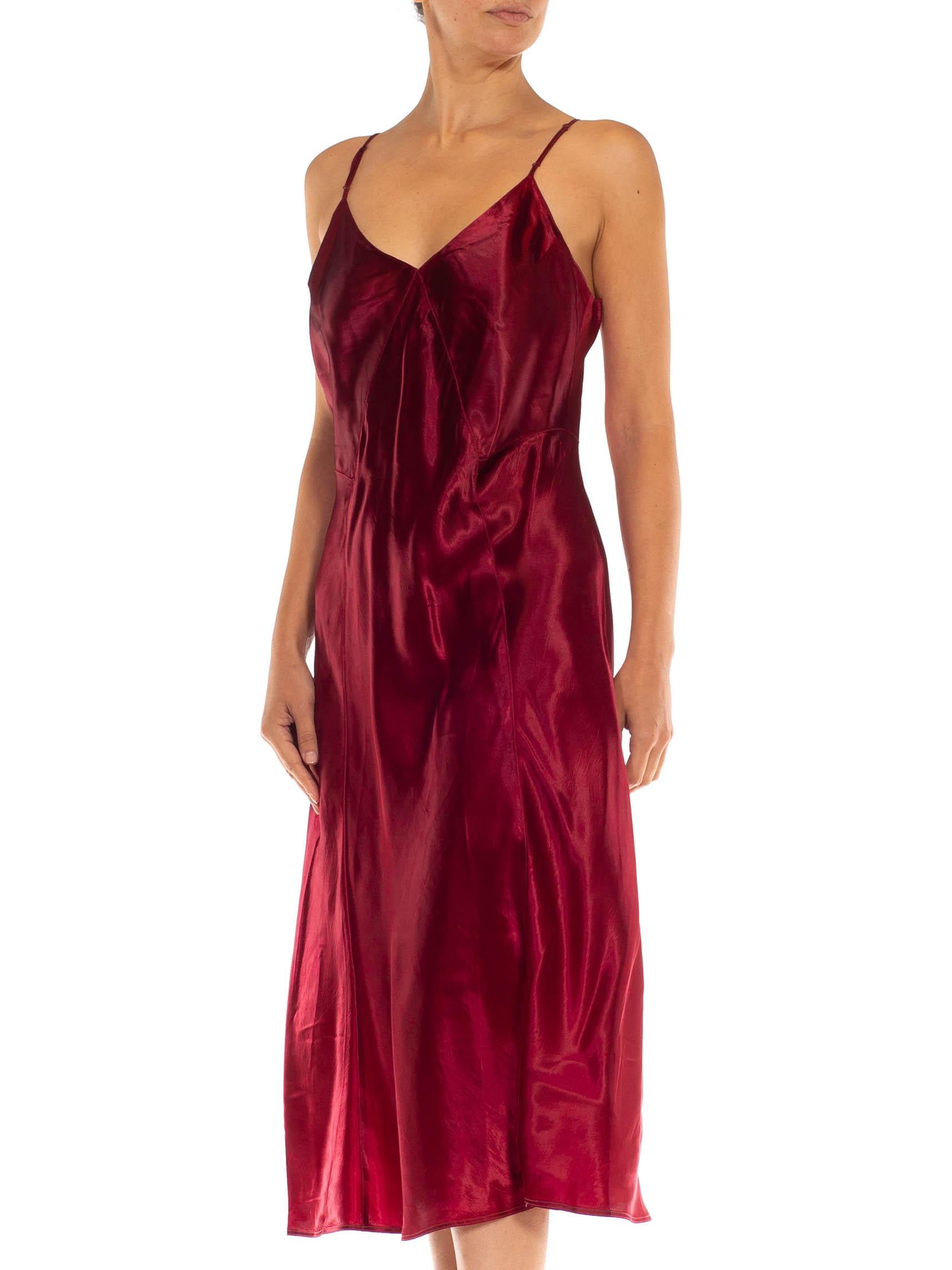 1930S Ruby Red Rayon Satin Bias Cut Slip Dress 2