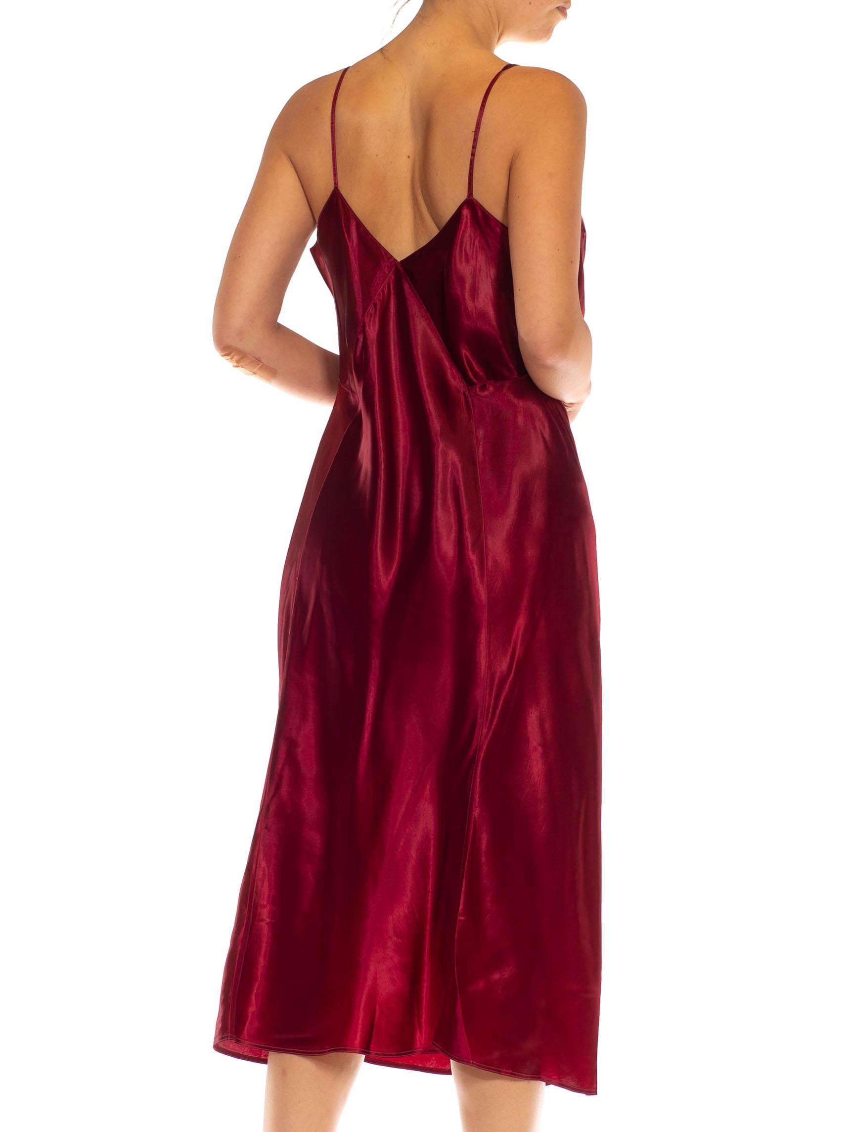 1930S Ruby Red Rayon Satin Bias Cut Slip Dress 3