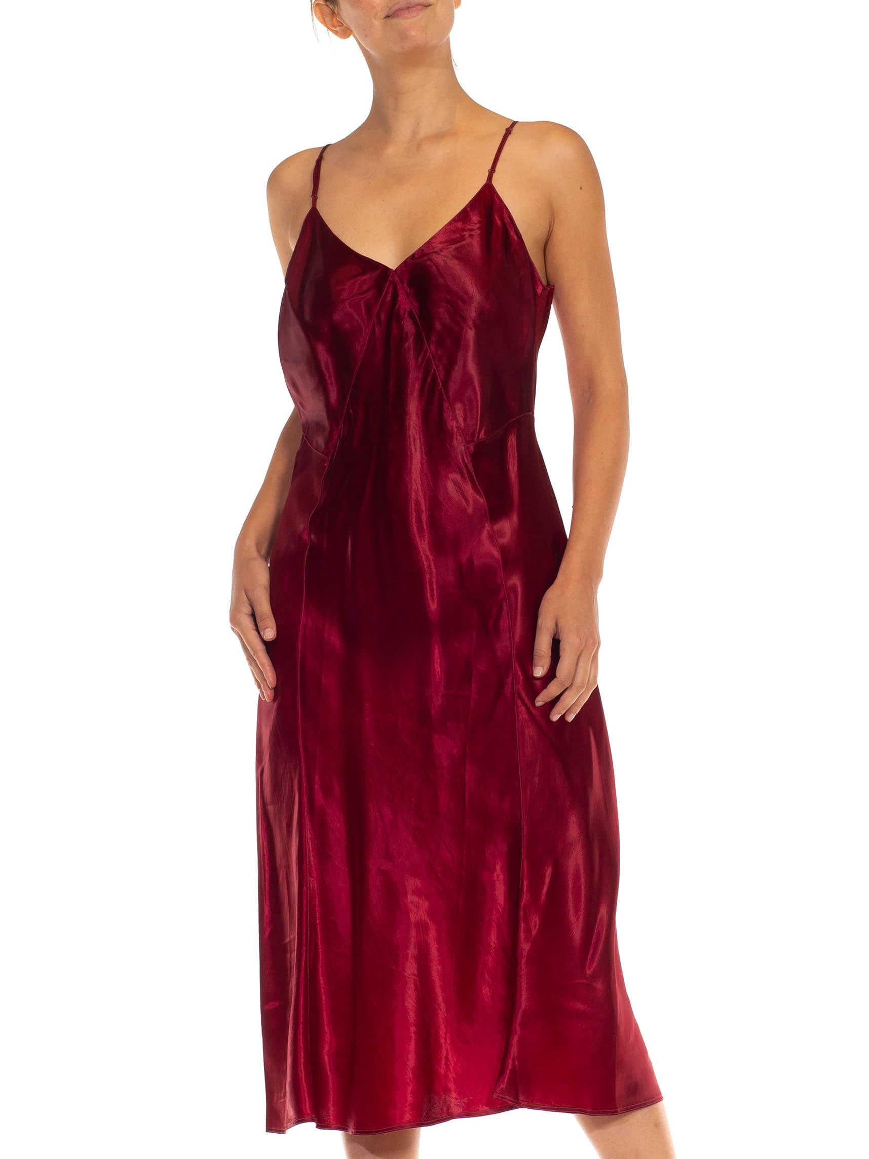 1930S Ruby Red Rayon Satin Bias Cut Slip Dress For Sale 4