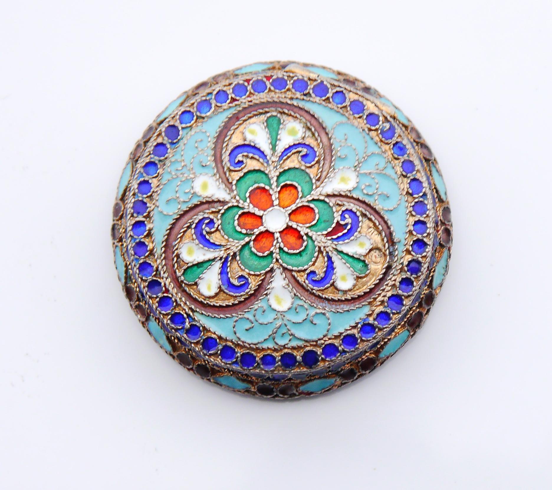 1930s Russain Pill Vanity Box 875 Silver Enamel / 32.5 gr For Sale 4