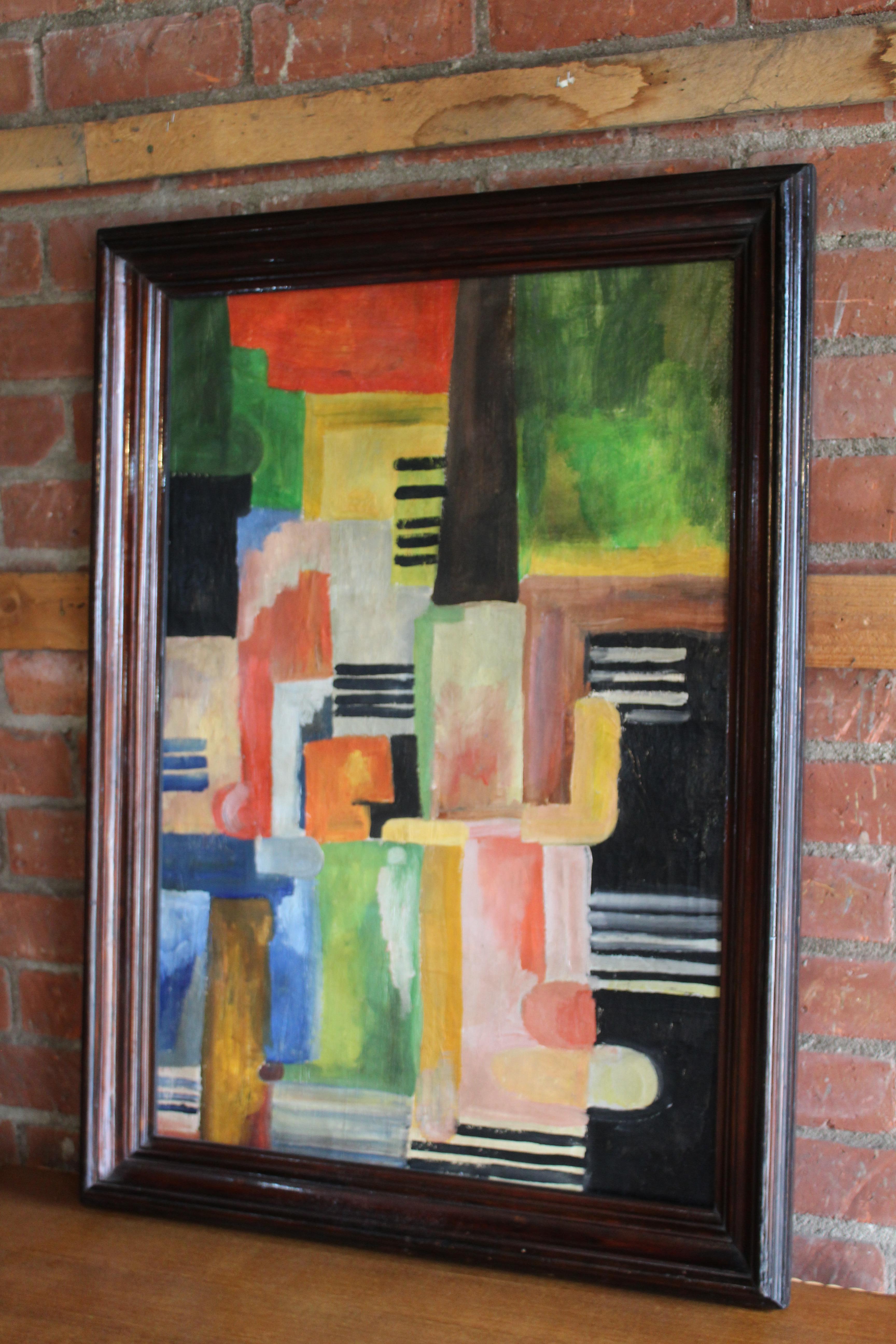 Peinture constructiviste russe des années 1930, huile sur lin, avec cadre d'origine. 
Total, encadré : 43