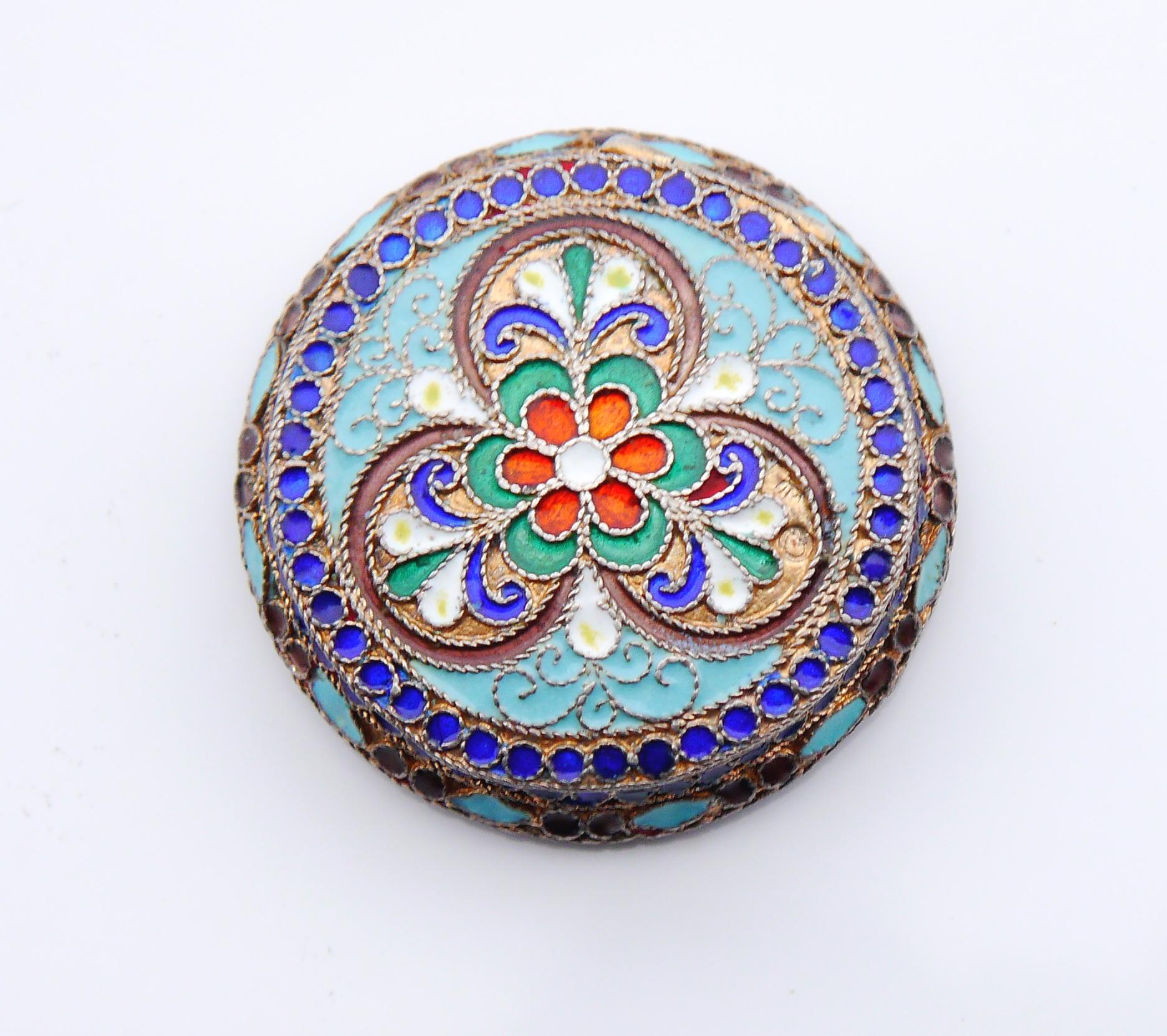 1930s Russian Pill Vanity Box 875 Silver Enamel / 32gr en vente 6