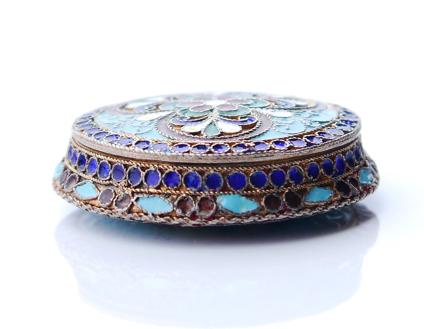 Art déco 1930s Russian Pill Vanity Box 875 Silver Enamel / 32gr en vente