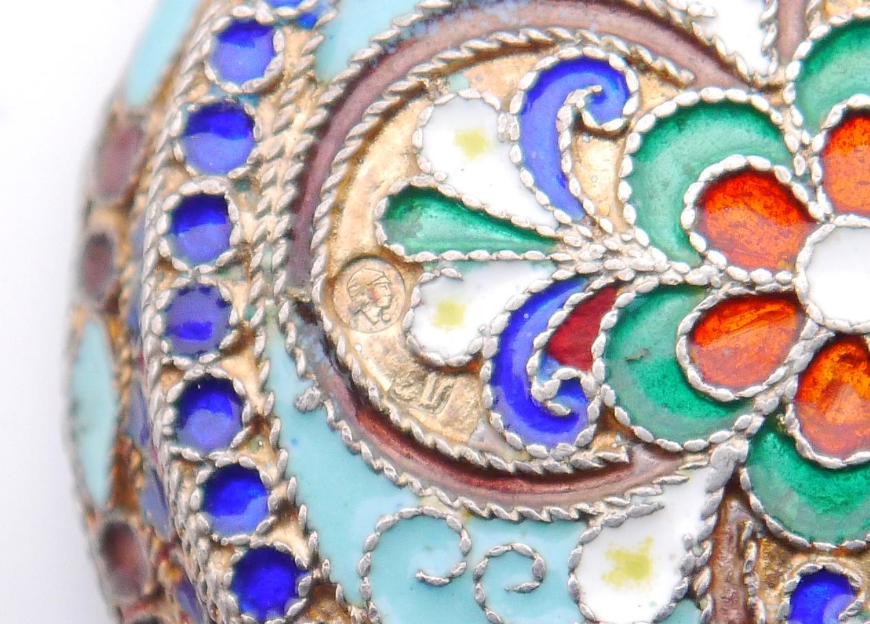 1930s Russian Pill Vanity Box 875 Silver Enamel / 32gr en vente 4