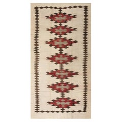 1930s Rustic Beige Field Geometric Antique American Navajo Flatweave Wool Rug
