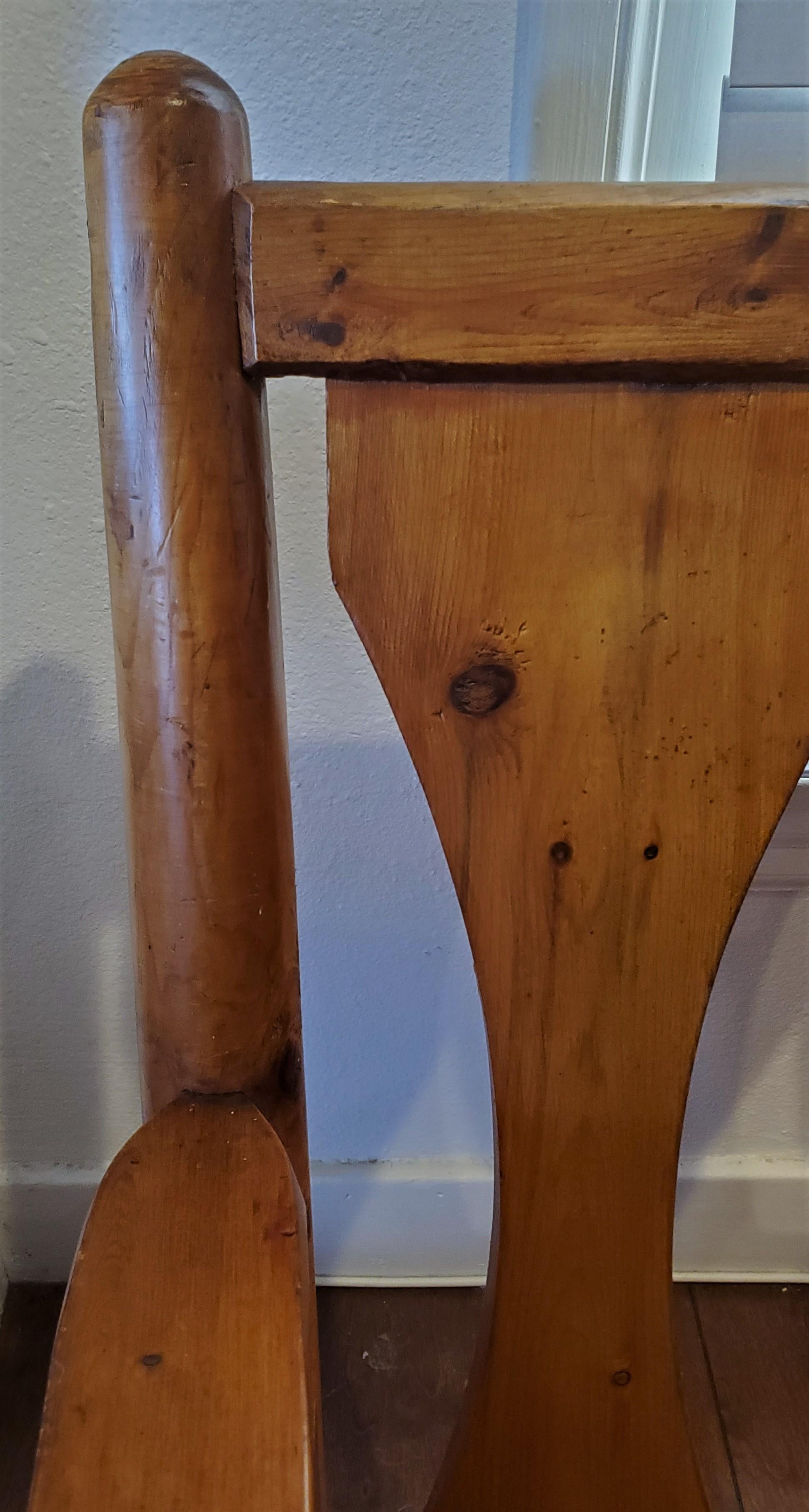 Wood 1930's Rustic Pine Rittenhouse Cabin Arm Chair W/ Rag Rug Cushions