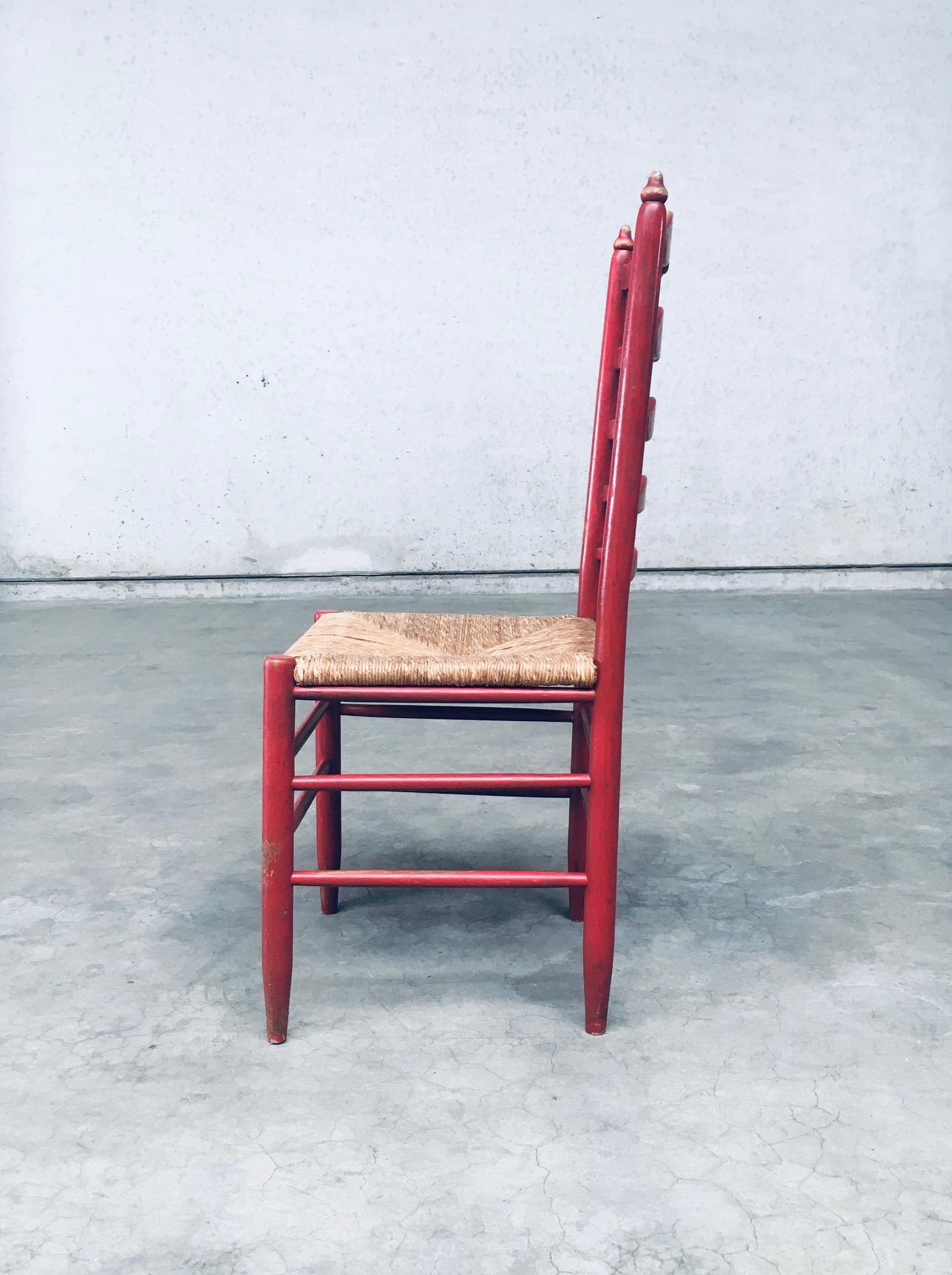 1930's Rustic Red High Ladder Back Wood & Rush Chair set For Sale 5