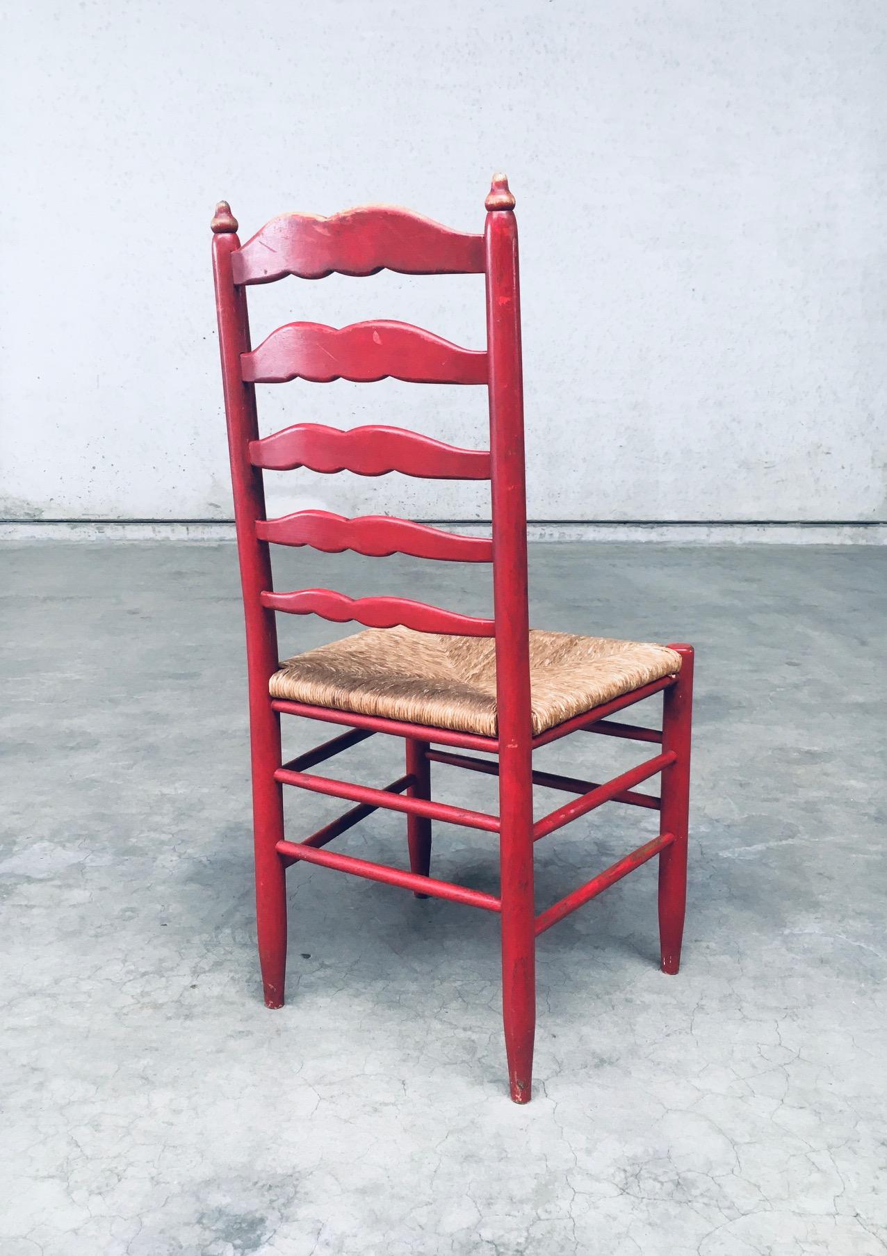1930's Rustic Red High Ladder Back Wood & Rush Chair set For Sale 7