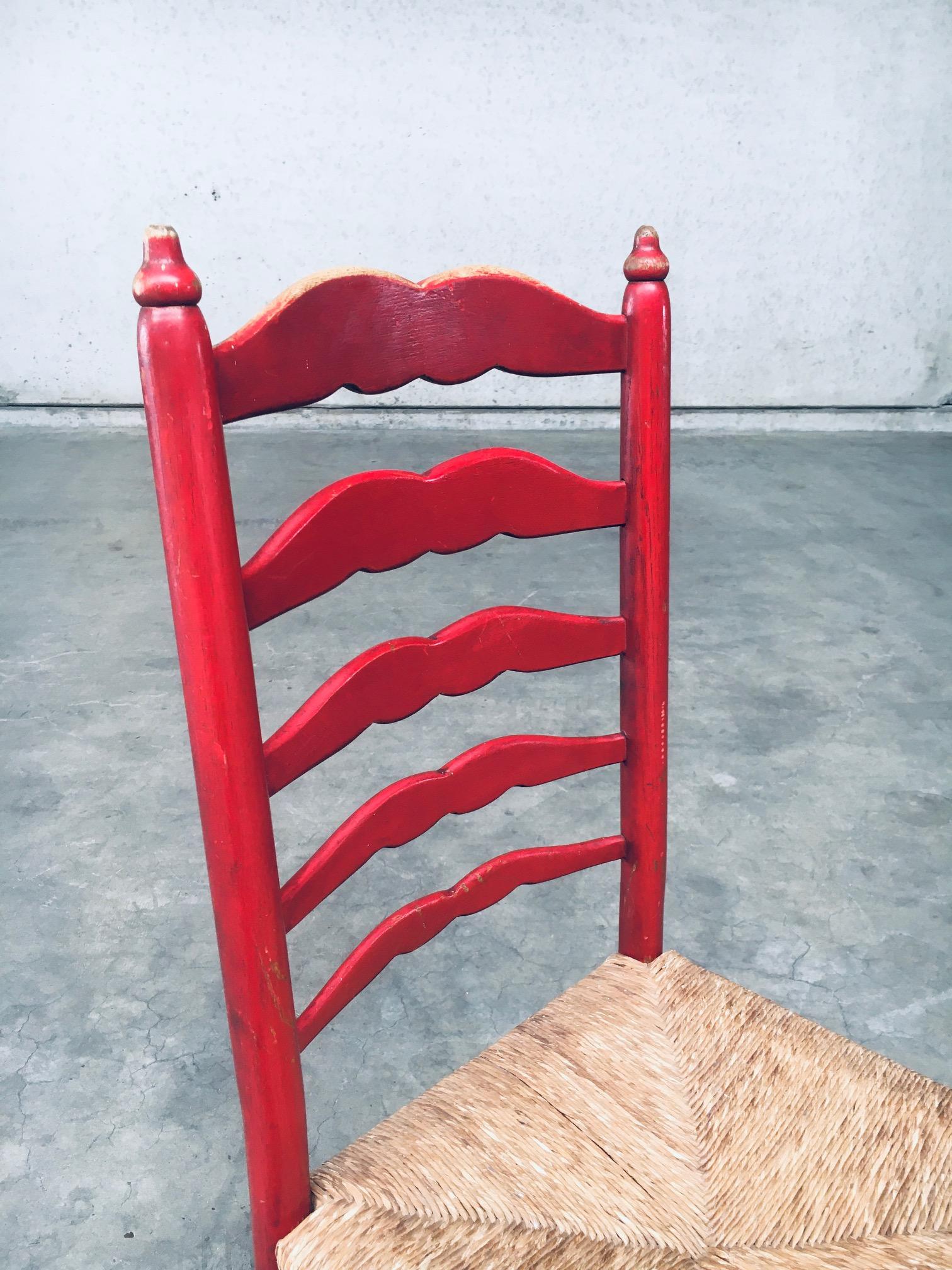 1930's Rustic Red High Ladder Back Wood & Rush Chair set For Sale 8