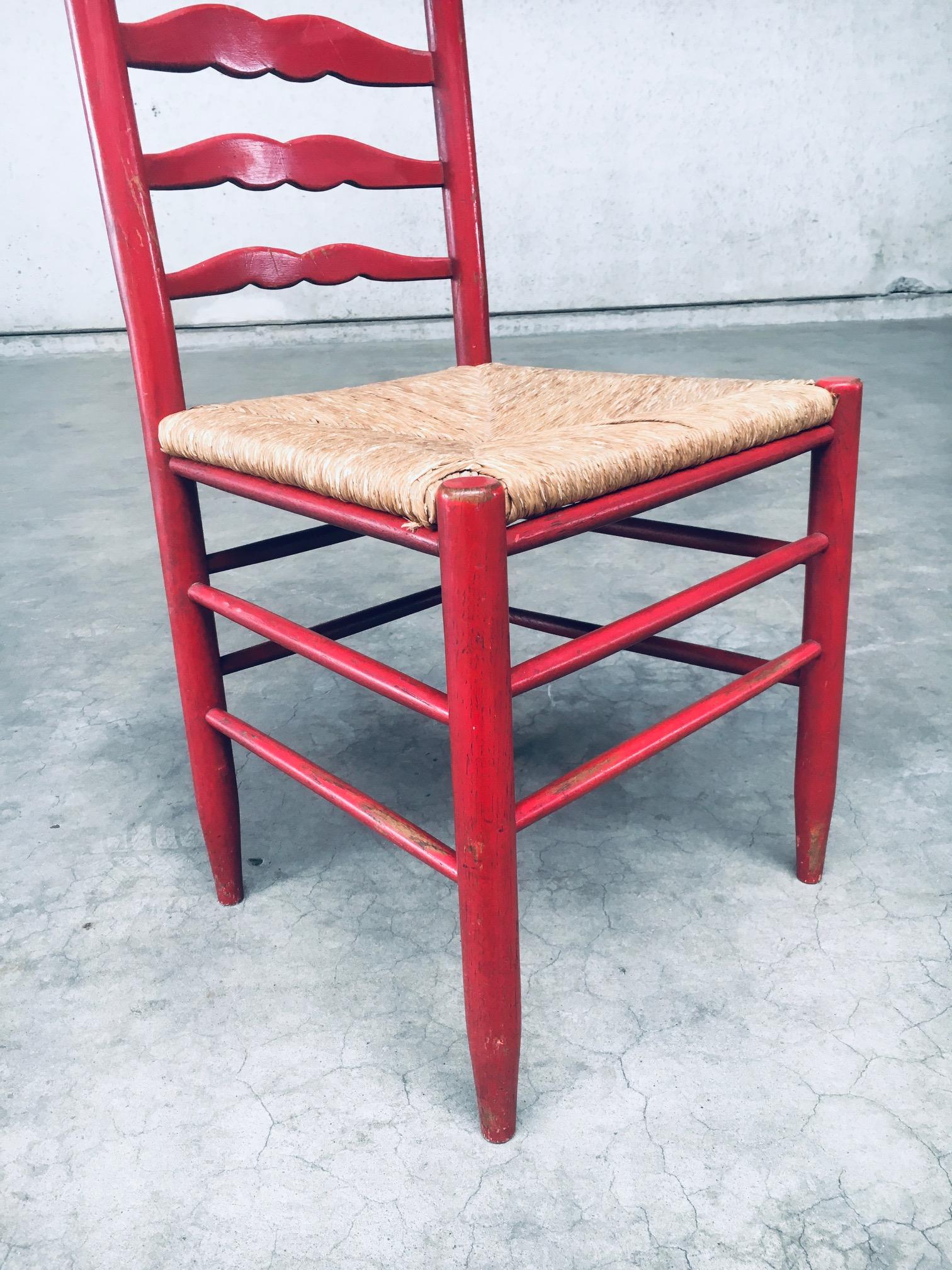 1930's Rustic Red High Ladder Back Wood & Rush Chair set For Sale 9