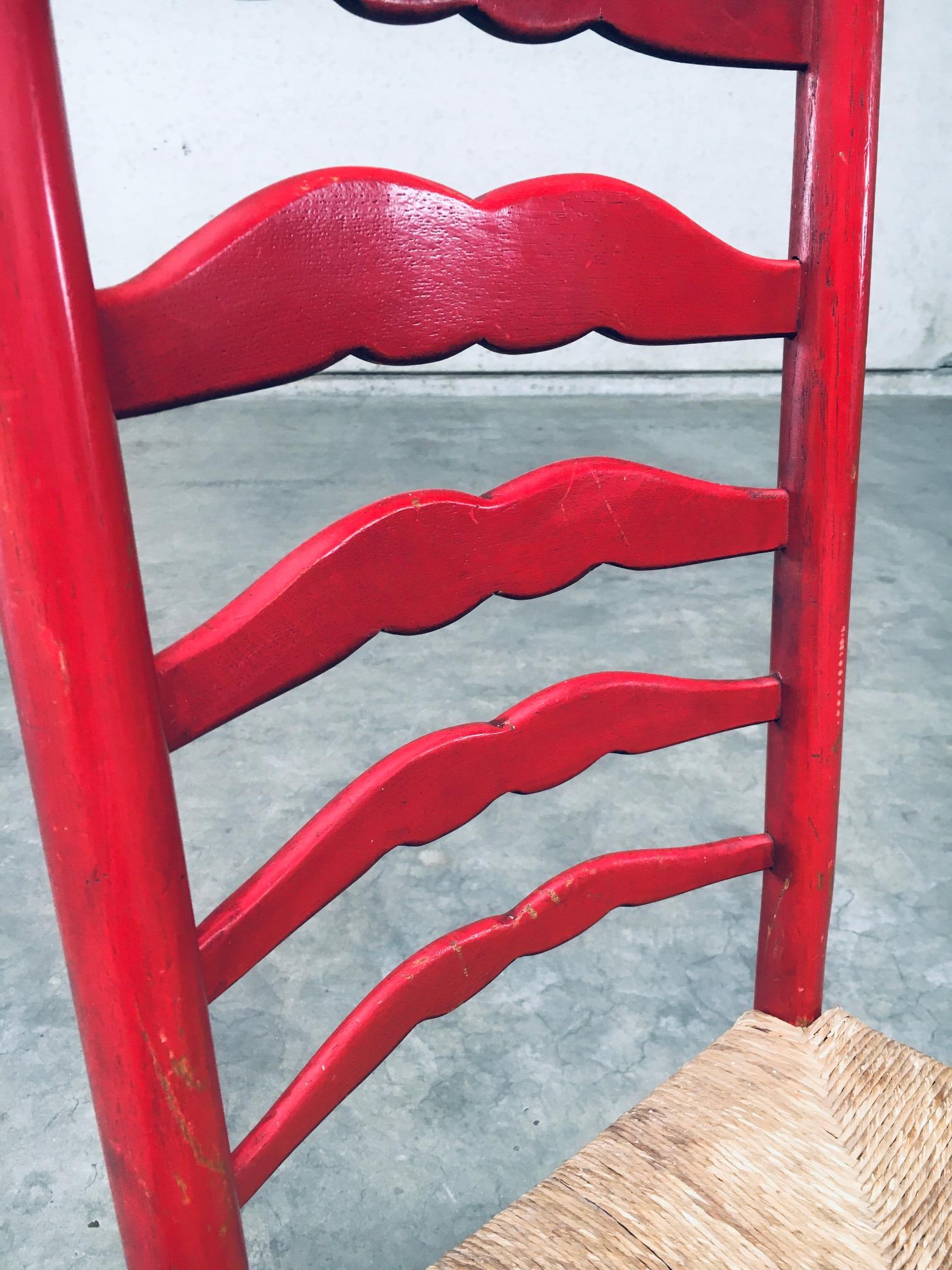 1930's Rustic Red High Ladder Back Wood & Rush Chair set For Sale 12