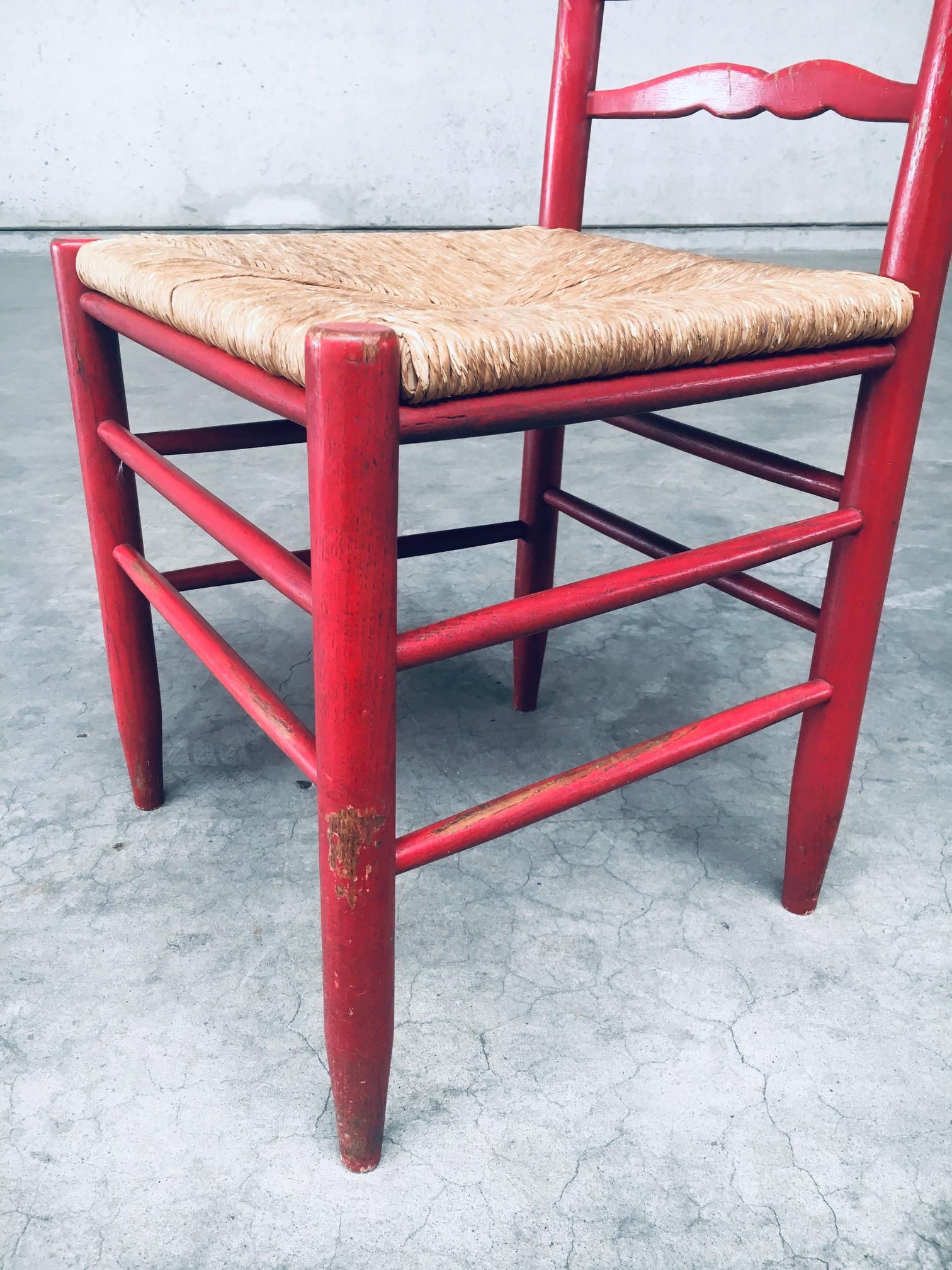 1930's Rustic Red High Ladder Back Wood & Rush Chair set For Sale 13