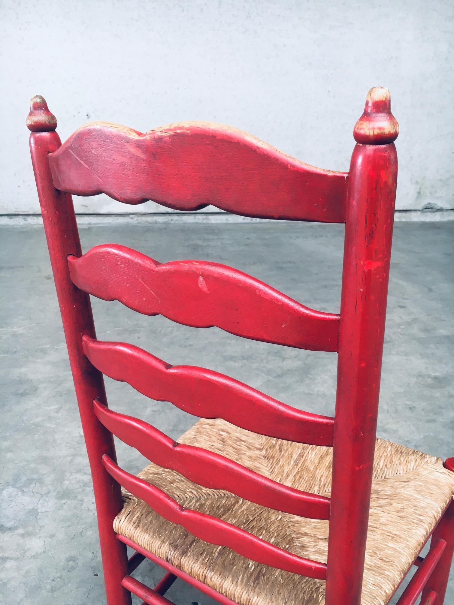 1930's Rustic Red High Ladder Back Wood & Rush Chair set For Sale 14