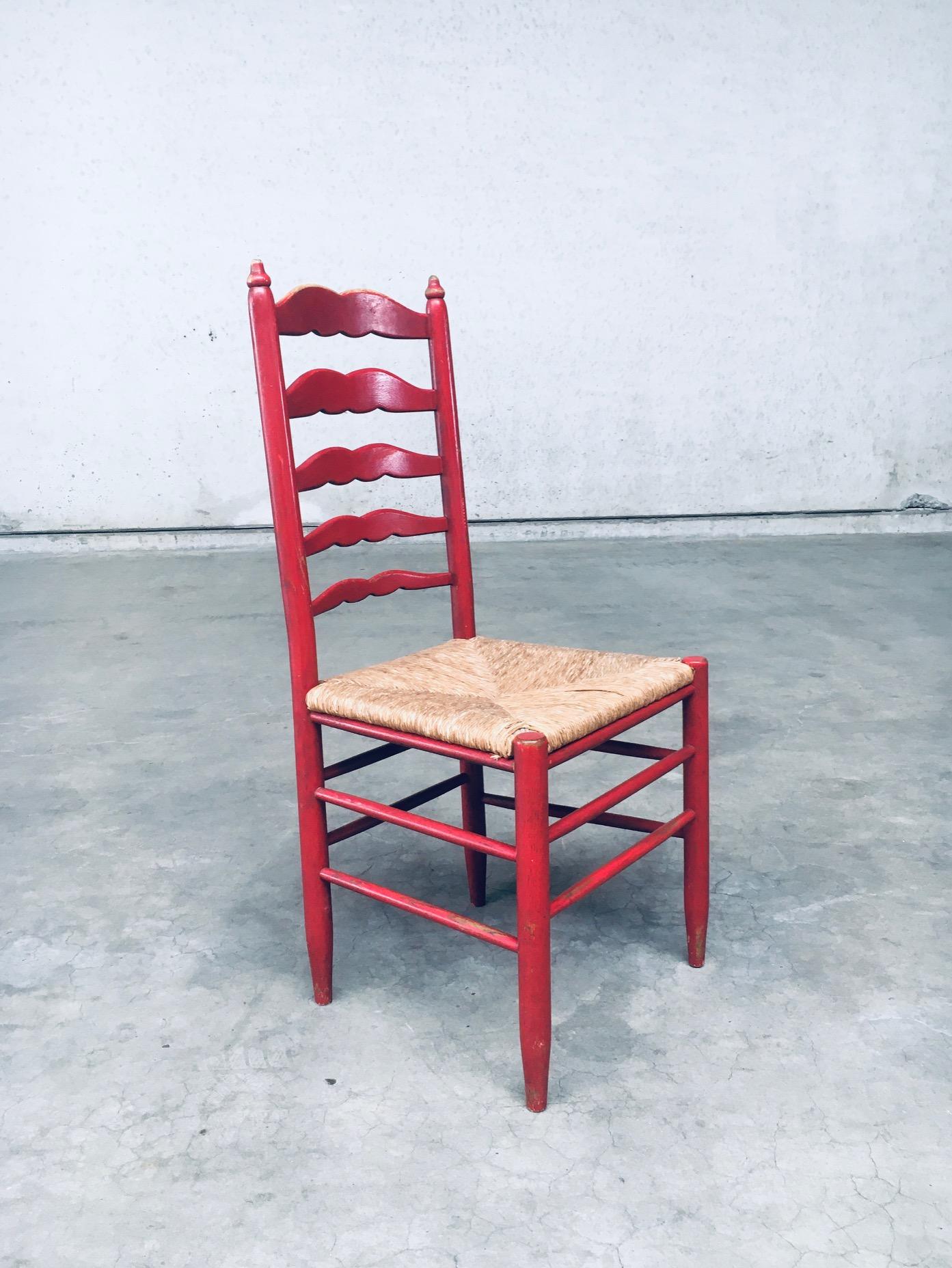 1930's Rustic Red High Ladder Back Wood & Rush Chair set For Sale 3