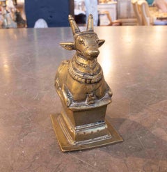 1930s Sacred Cow Sculpture in Gilded Bronze, Hindu Style, on a Base
