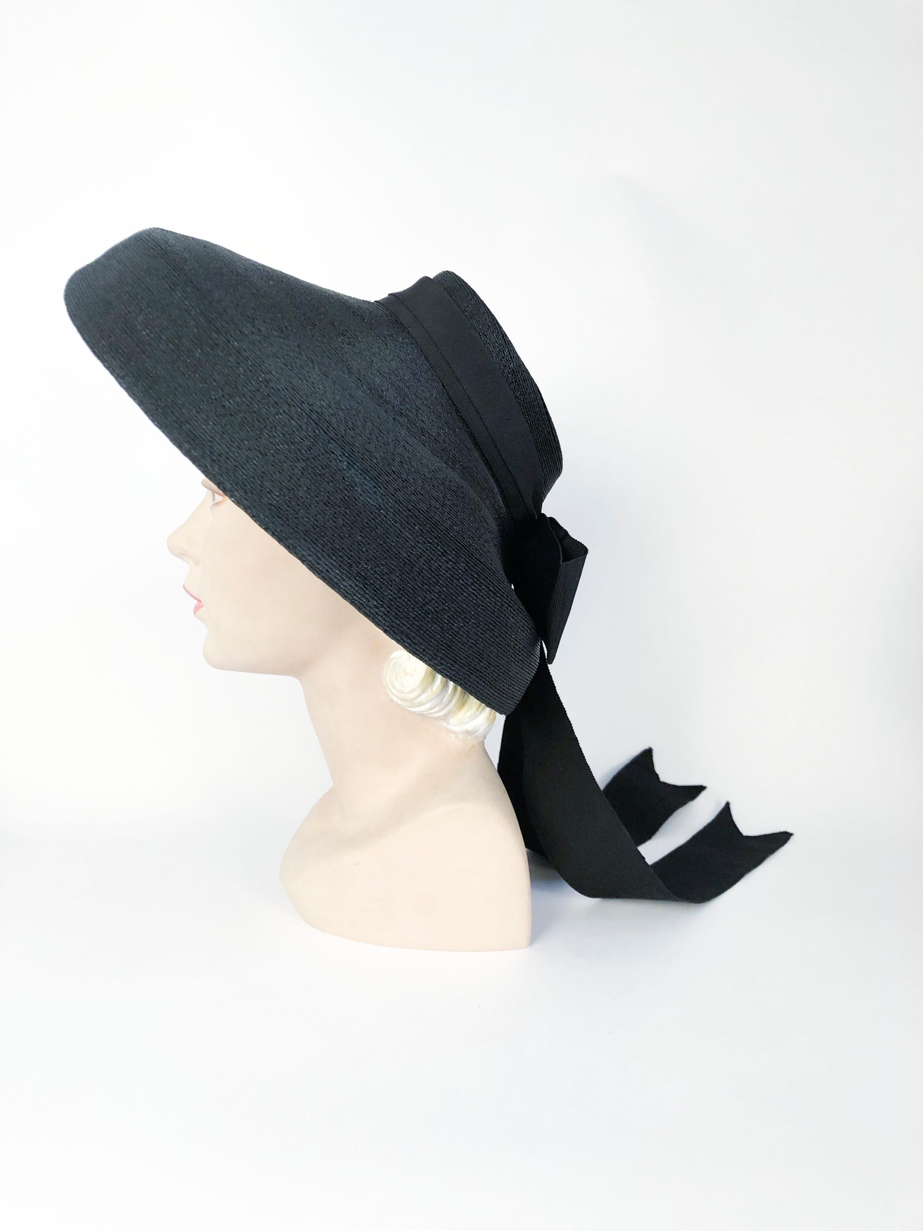 1930s Saks Fifth Ave. Black Straw Picture Hat In Good Condition In San Francisco, CA