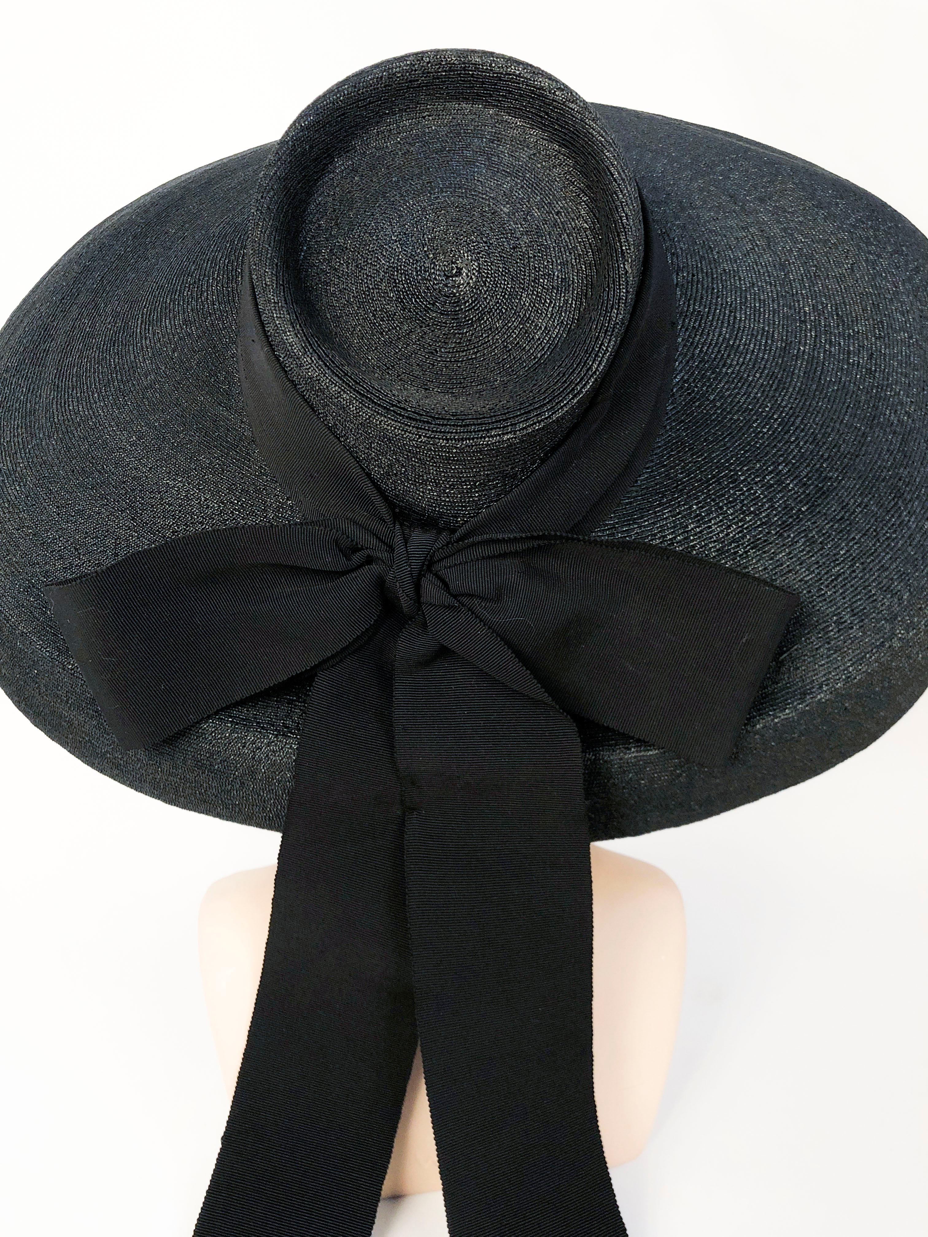 1930s Saks Fifth Ave. Black Straw Picture Hat 1