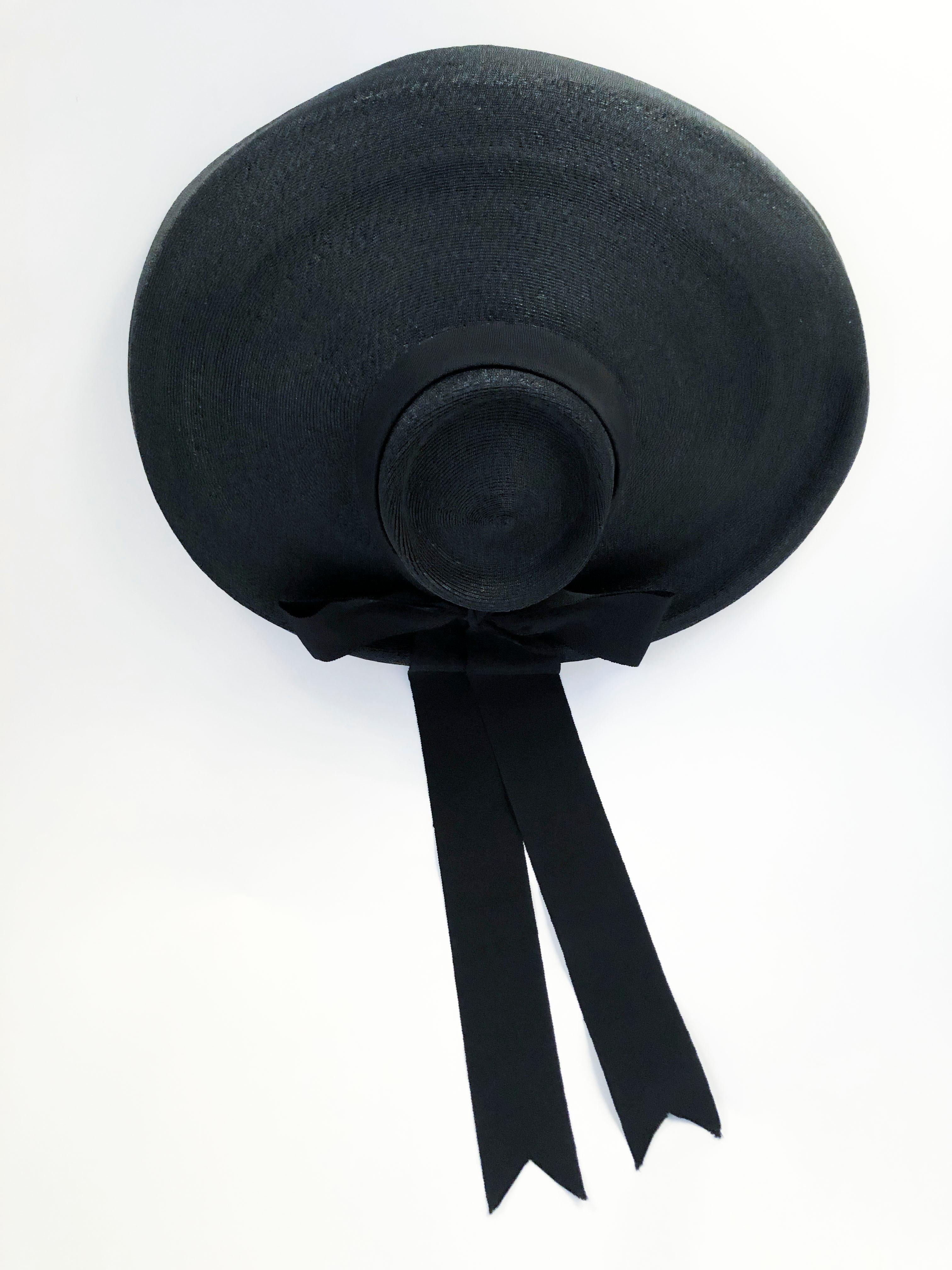 1930s Saks Fifth Ave. Black Straw Picture Hat 2