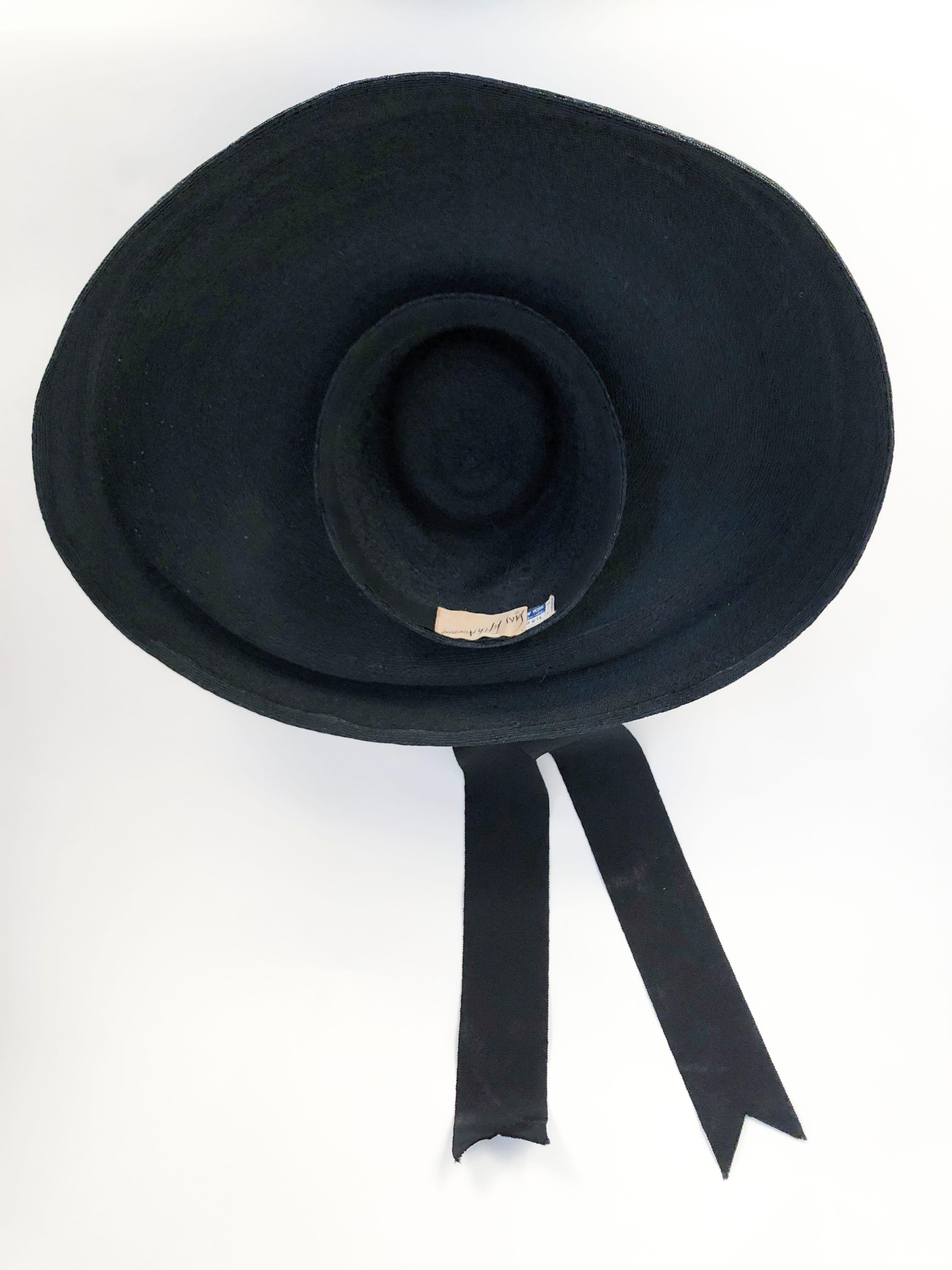 1930s Saks Fifth Ave. Black Straw Picture Hat 3