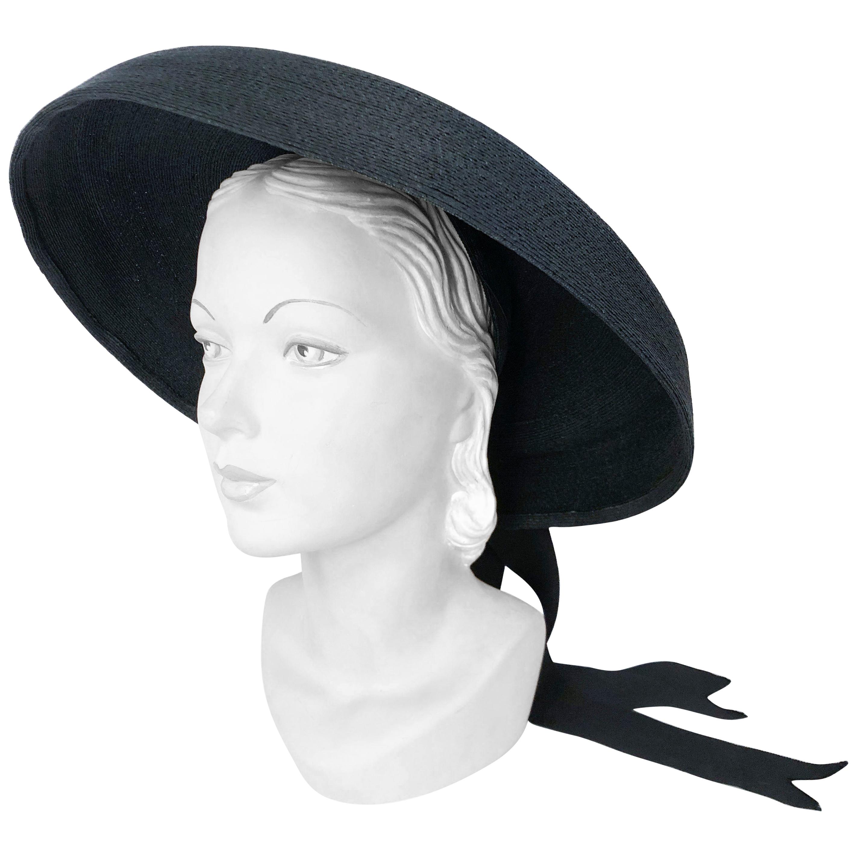 1930s Saks Fifth Ave. Black Straw Picture Hat