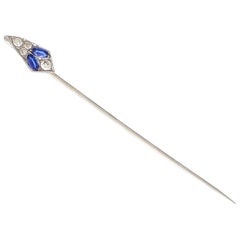 1930s Sapphire and Diamond 15 Karat White Gold Pin Brooch