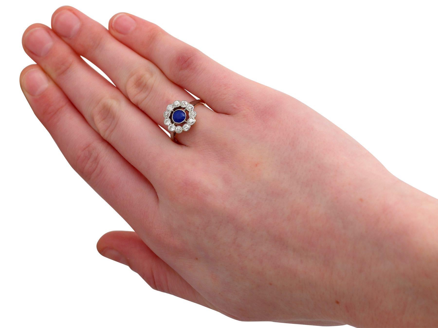 Round Cut 1930s Sapphire Diamond Yellow Gold Cluster Cocktail Engagement Ring