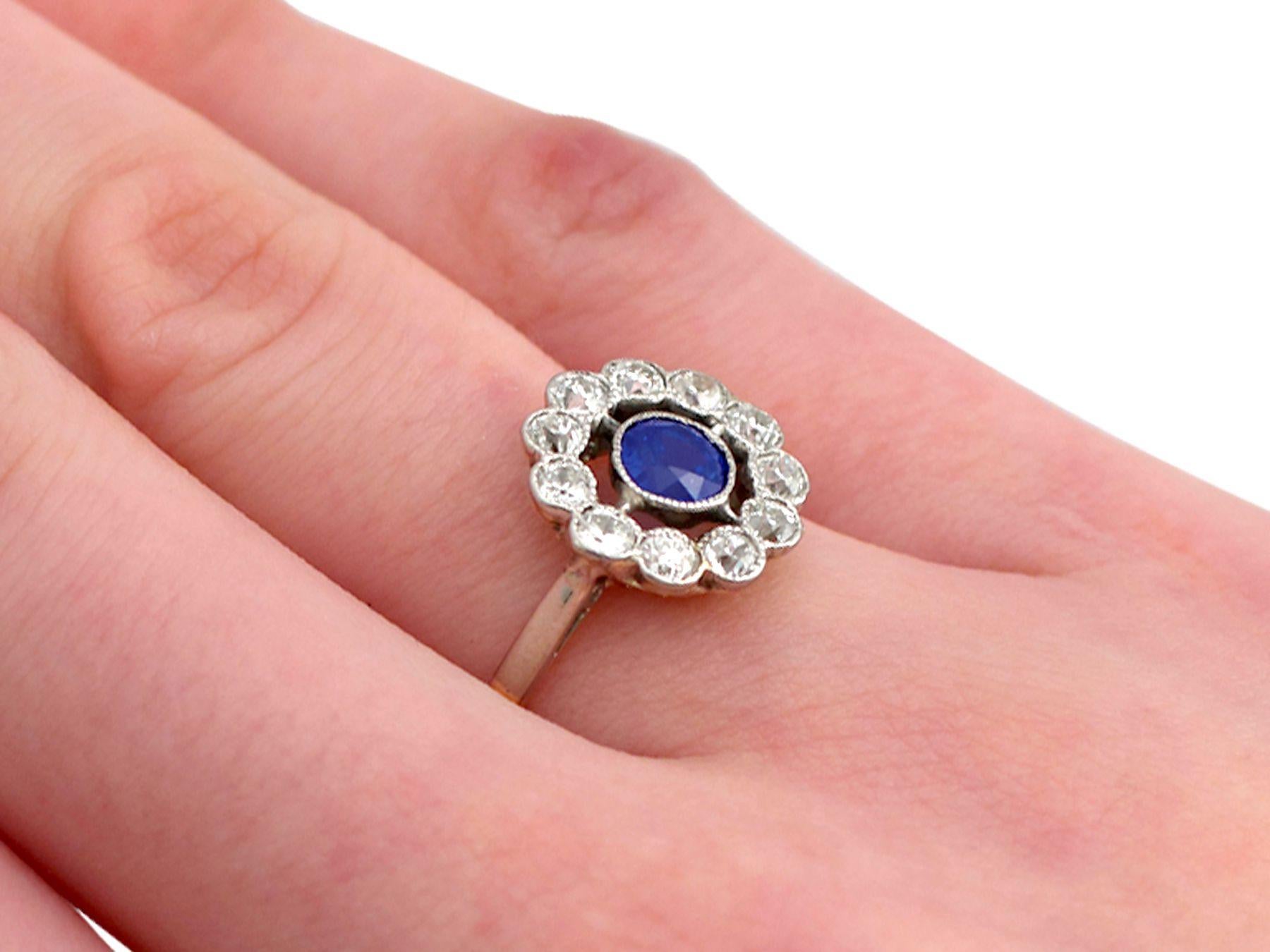 1930s Sapphire Diamond Yellow Gold Cluster Cocktail Engagement Ring In Excellent Condition In Jesmond, Newcastle Upon Tyne
