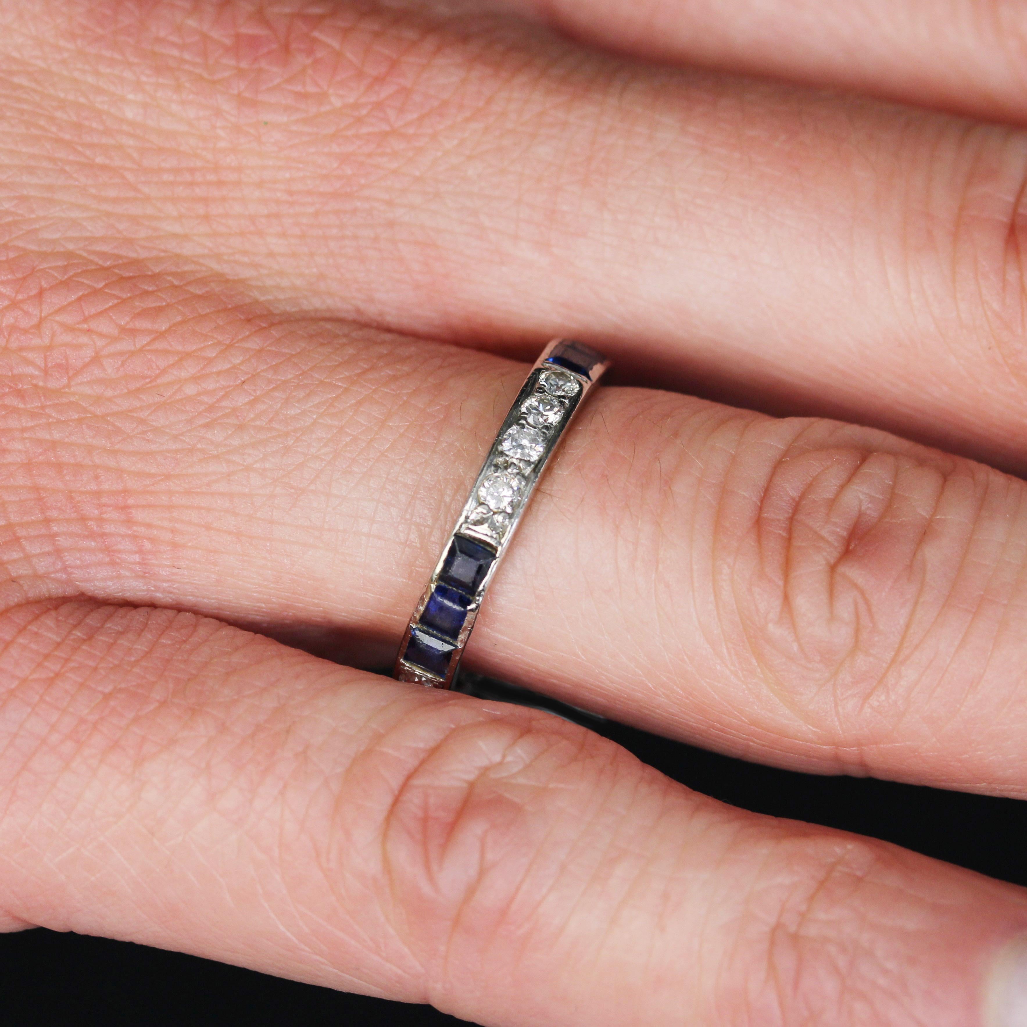 1930s Sapphire Diamonds Platinum Art Deco Wedding Ring For Sale 5