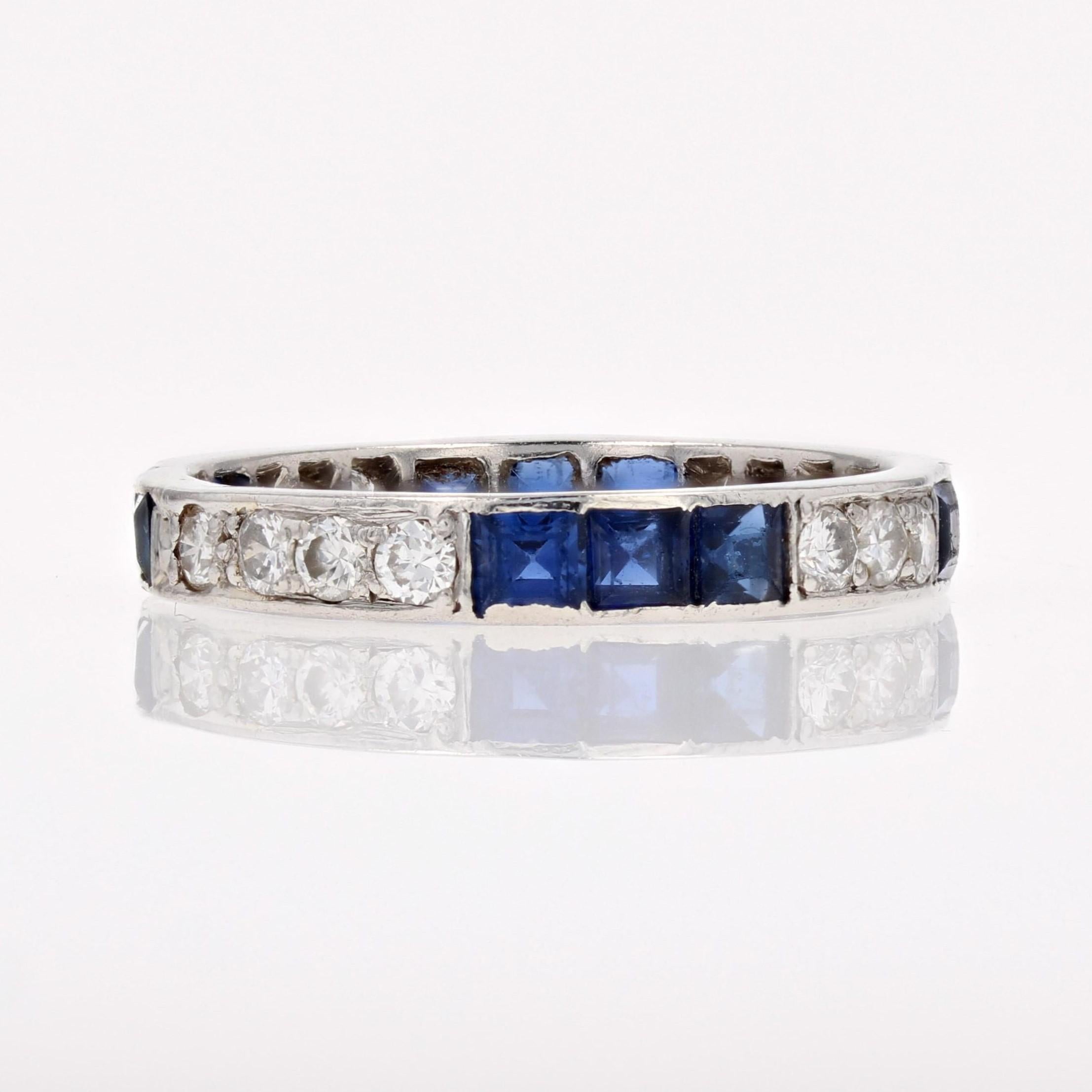 1930s Sapphire Diamonds Platinum Art Deco Wedding Ring For Sale 6