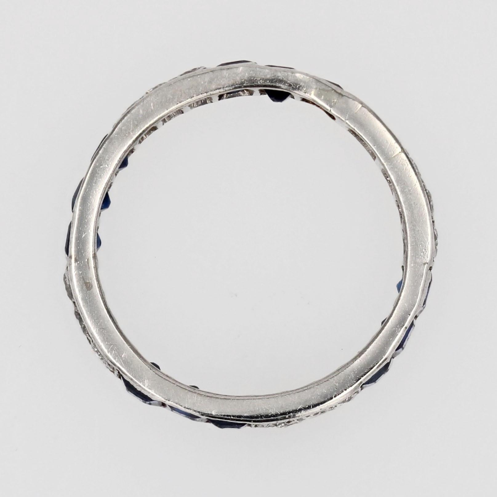 1930s Sapphire Diamonds Platinum Art Deco Wedding Ring For Sale 7
