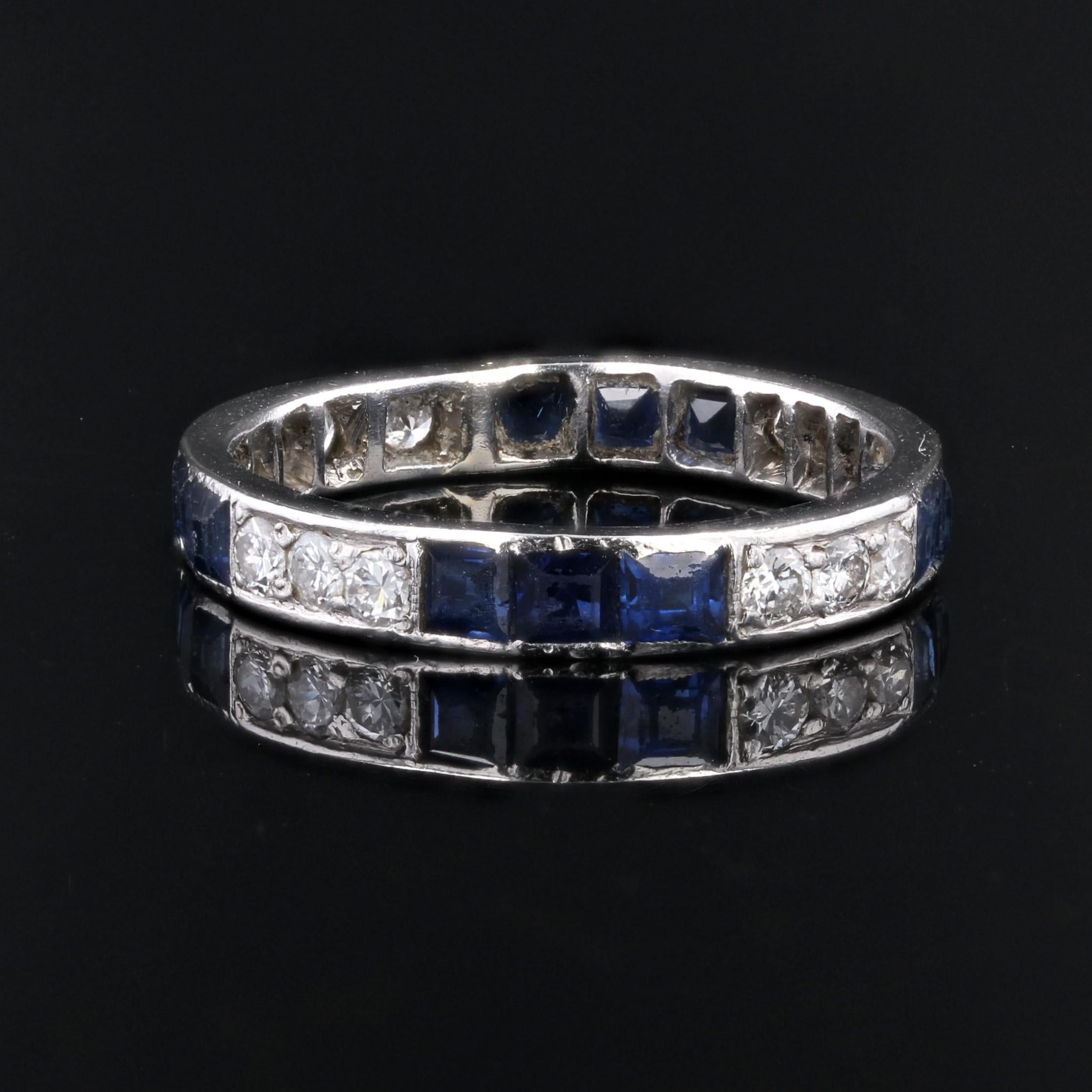 Brilliant Cut 1930s Sapphire Diamonds Platinum Art Deco Wedding Ring For Sale