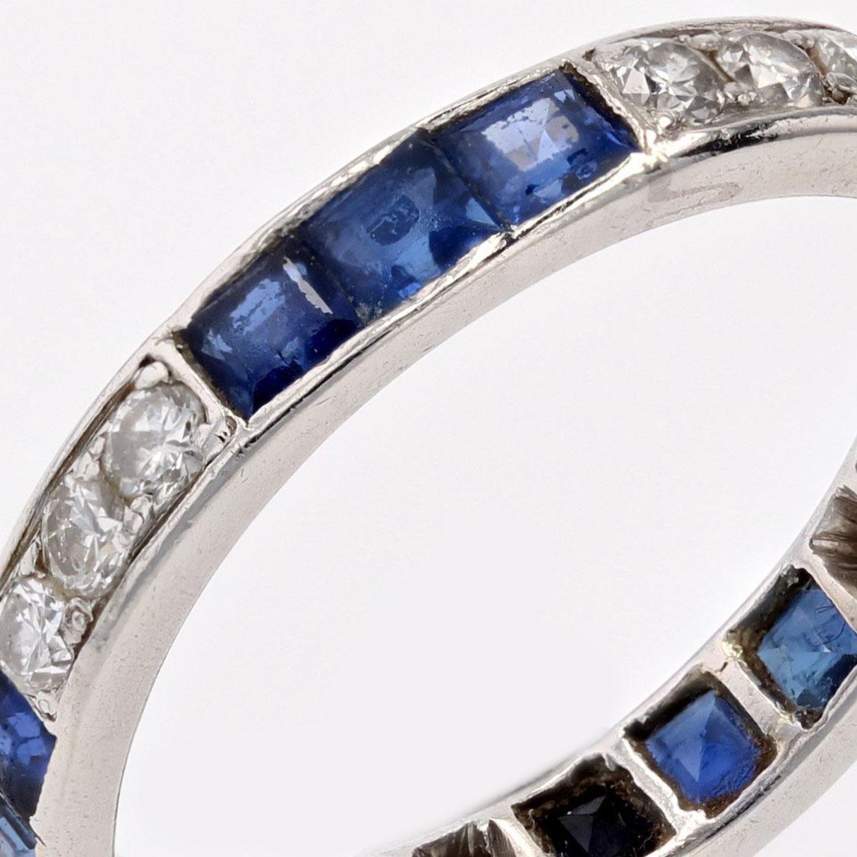 1930s Sapphire Diamonds Platinum Art Deco Wedding Ring For Sale 2