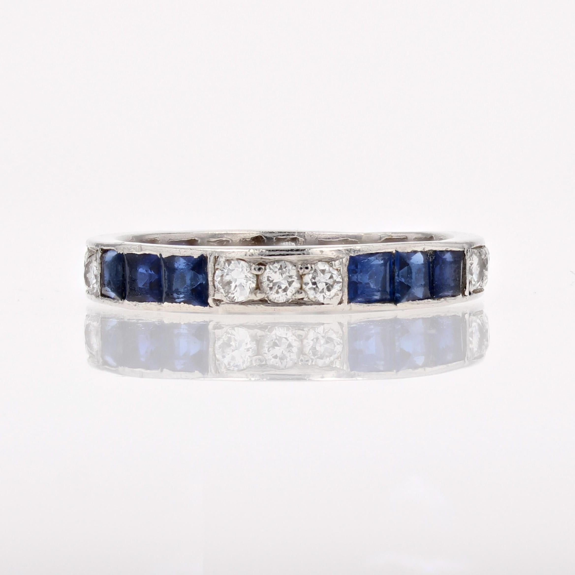 1930s Sapphire Diamonds Platinum Art Deco Wedding Ring For Sale 3