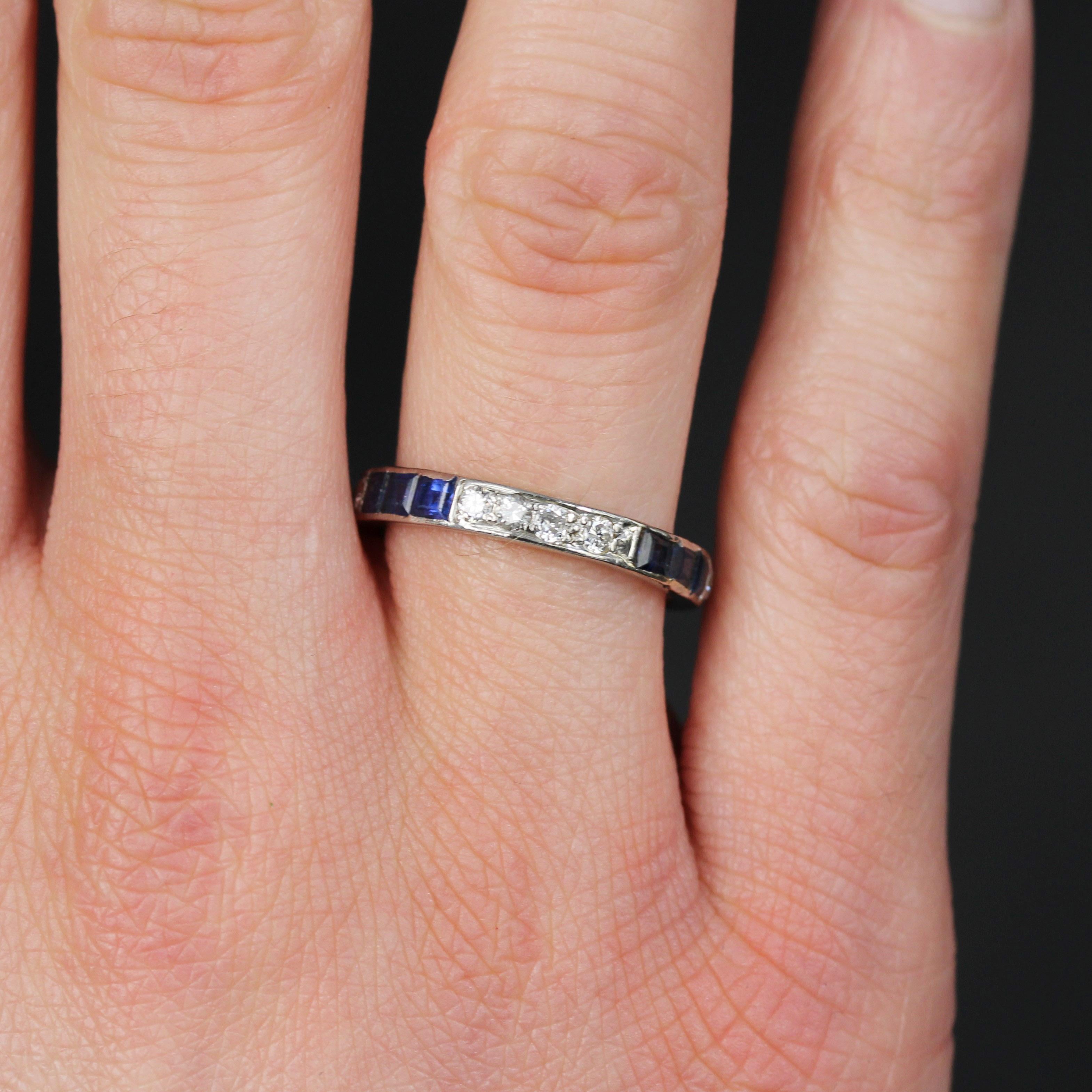 1930s Sapphire Diamonds Platinum Art Deco Wedding Ring For Sale 4